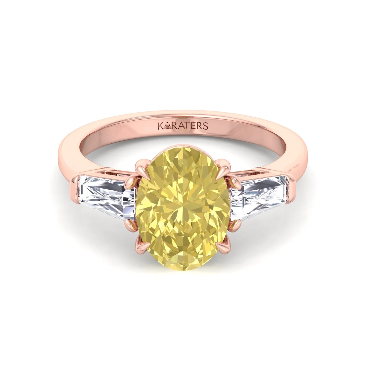 Fancy Yellow Oval Shape Lab Grown Diamond Engagement Ring with Tapered Baguette Sidestones - Image 16