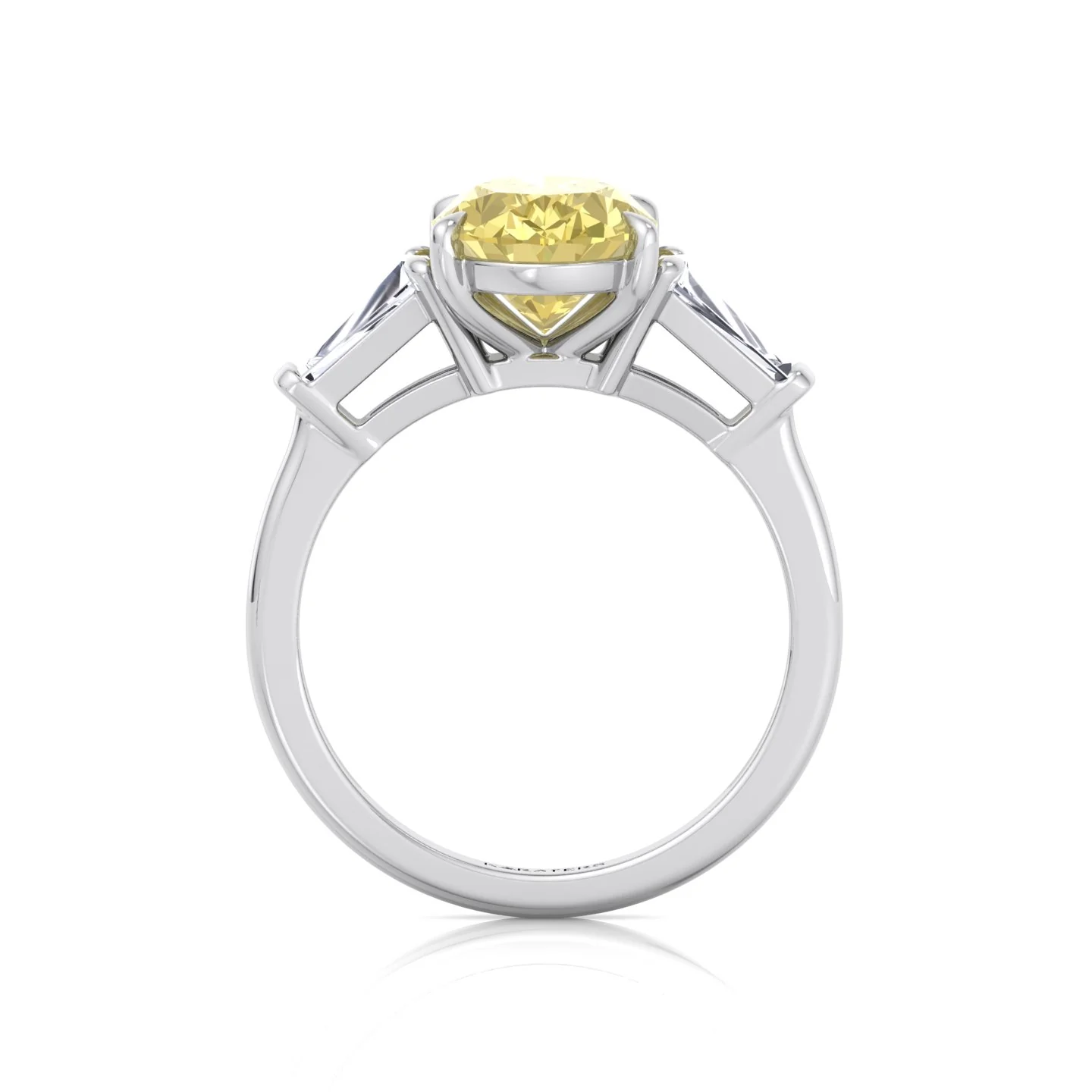 Fancy Yellow Oval Shape Lab Grown Diamond Engagement Ring with Tapered Baguette Sidestones - Image 4