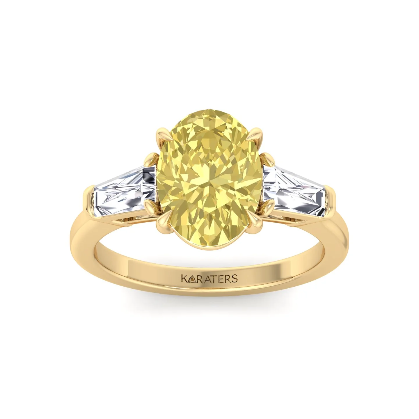 Fancy Yellow Oval Shape Lab Grown Diamond Engagement Ring with Tapered Baguette Sidestones - Image 8