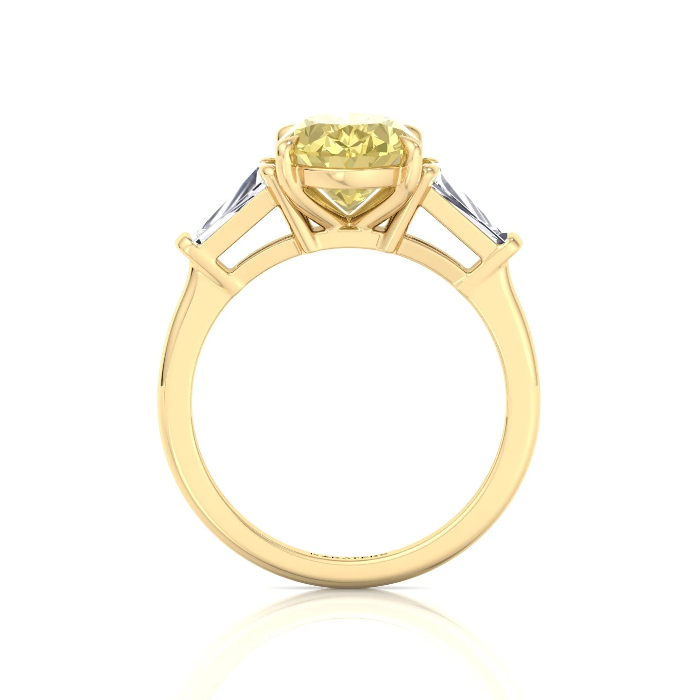 Fancy Yellow Oval Shape Lab Grown Diamond Engagement Ring with Tapered Baguette Sidestones - Image 9