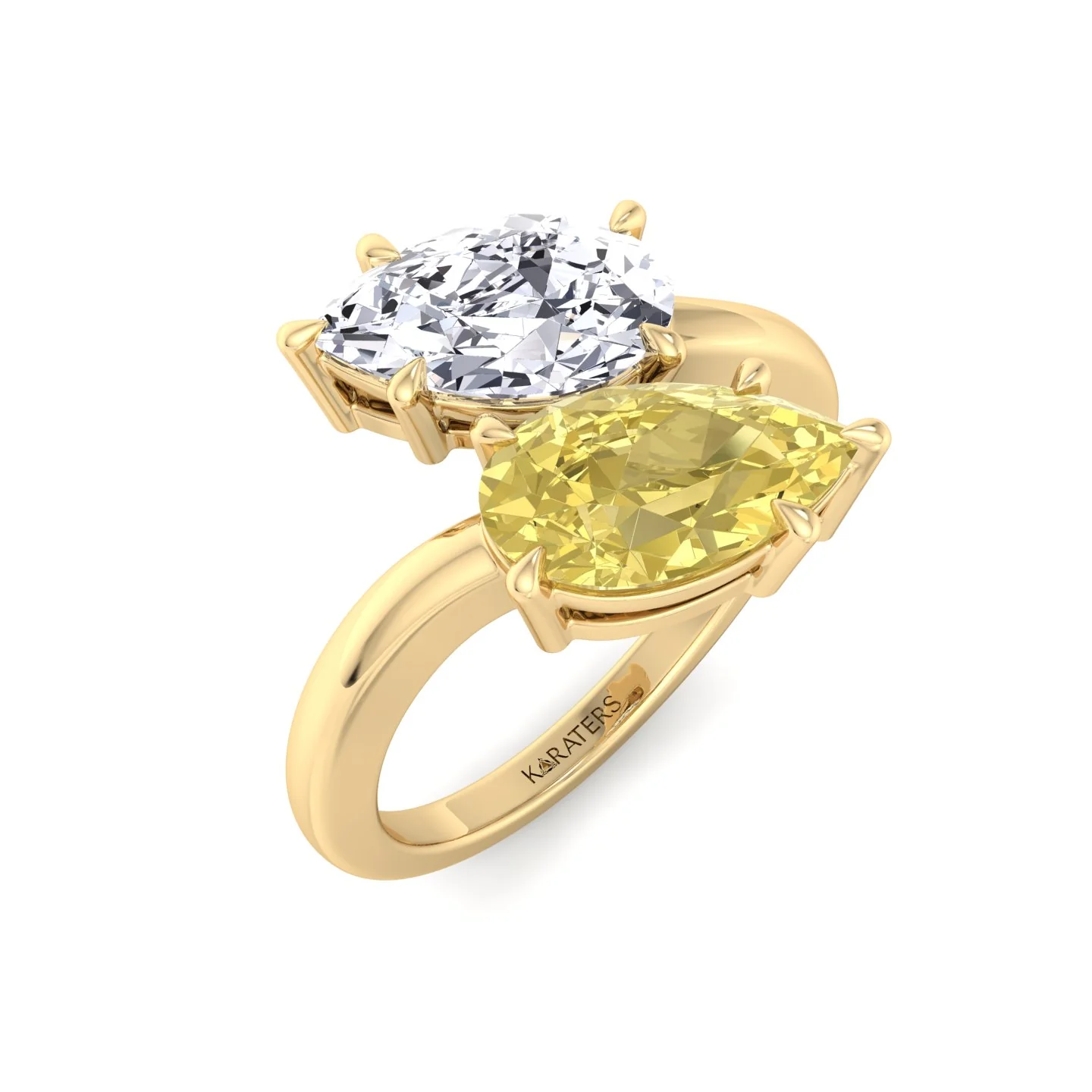Fancy Yellow Pear Shape Lab Grown Diamond Bypass Two Stone Engagement Ring - Image 10