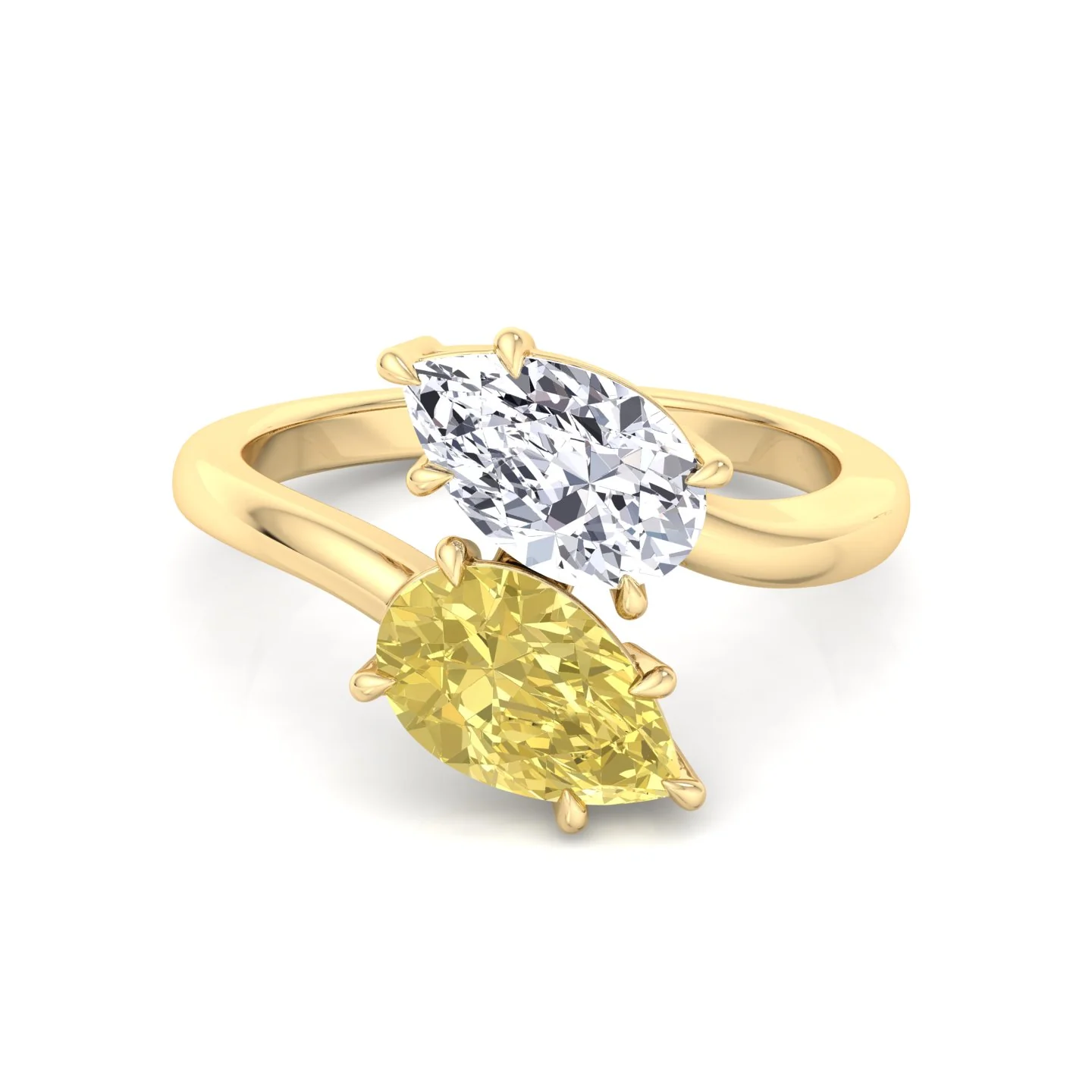 Fancy Yellow Pear Shape Lab Grown Diamond Bypass Two Stone Engagement Ring - Image 11