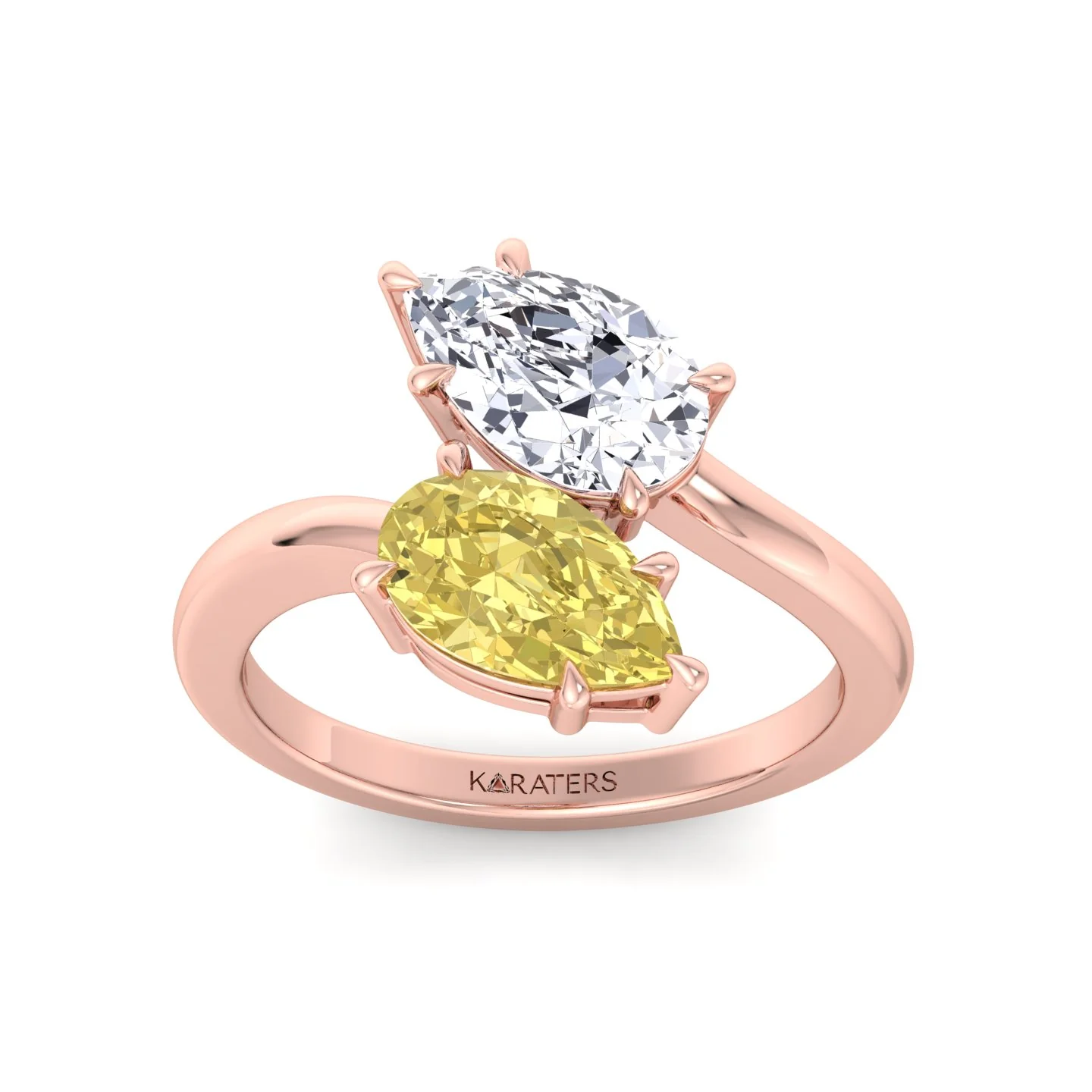 Fancy Yellow Pear Shape Lab Grown Diamond Bypass Two Stone Engagement Ring - Image 13