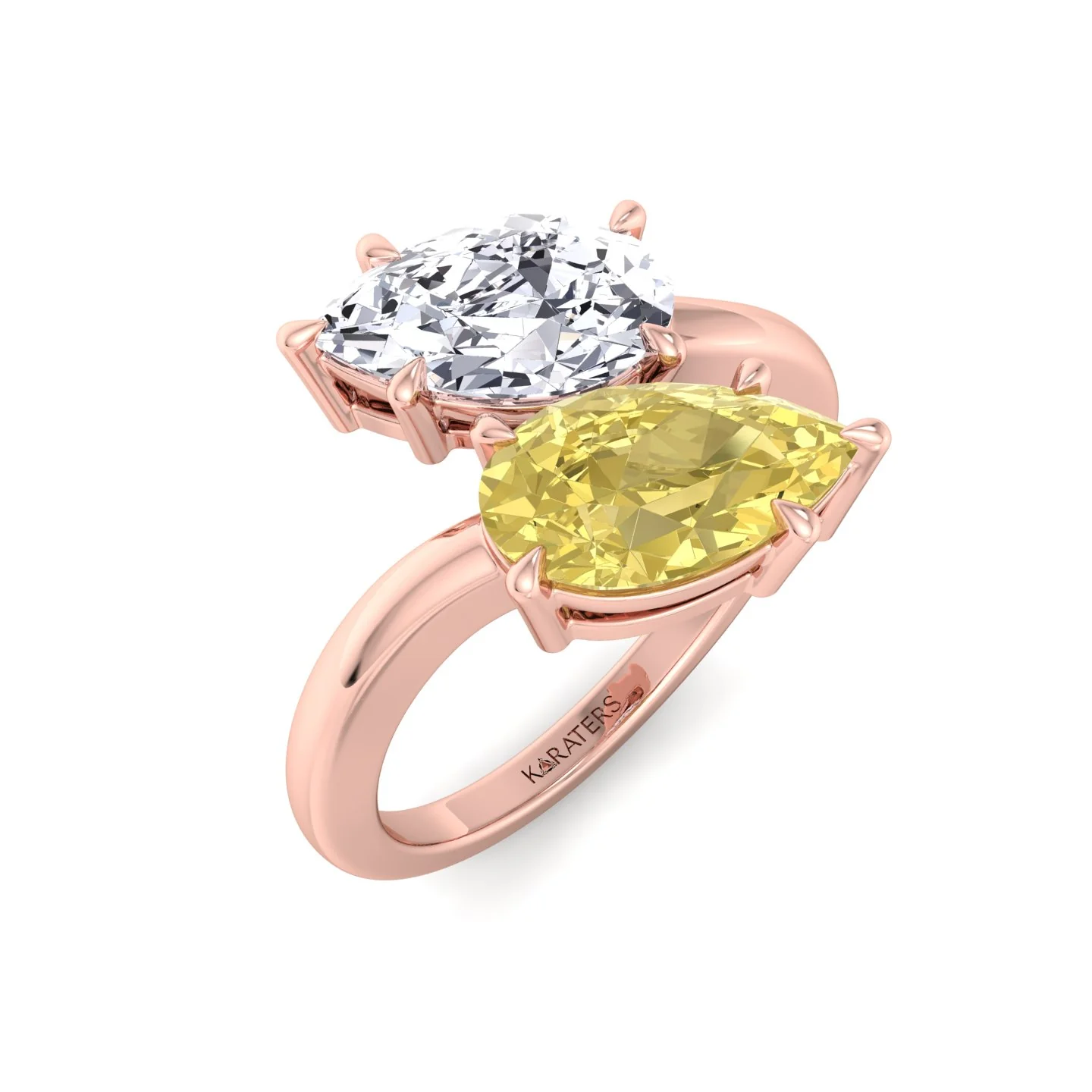 Fancy Yellow Pear Shape Lab Grown Diamond Bypass Two Stone Engagement Ring - Image 15