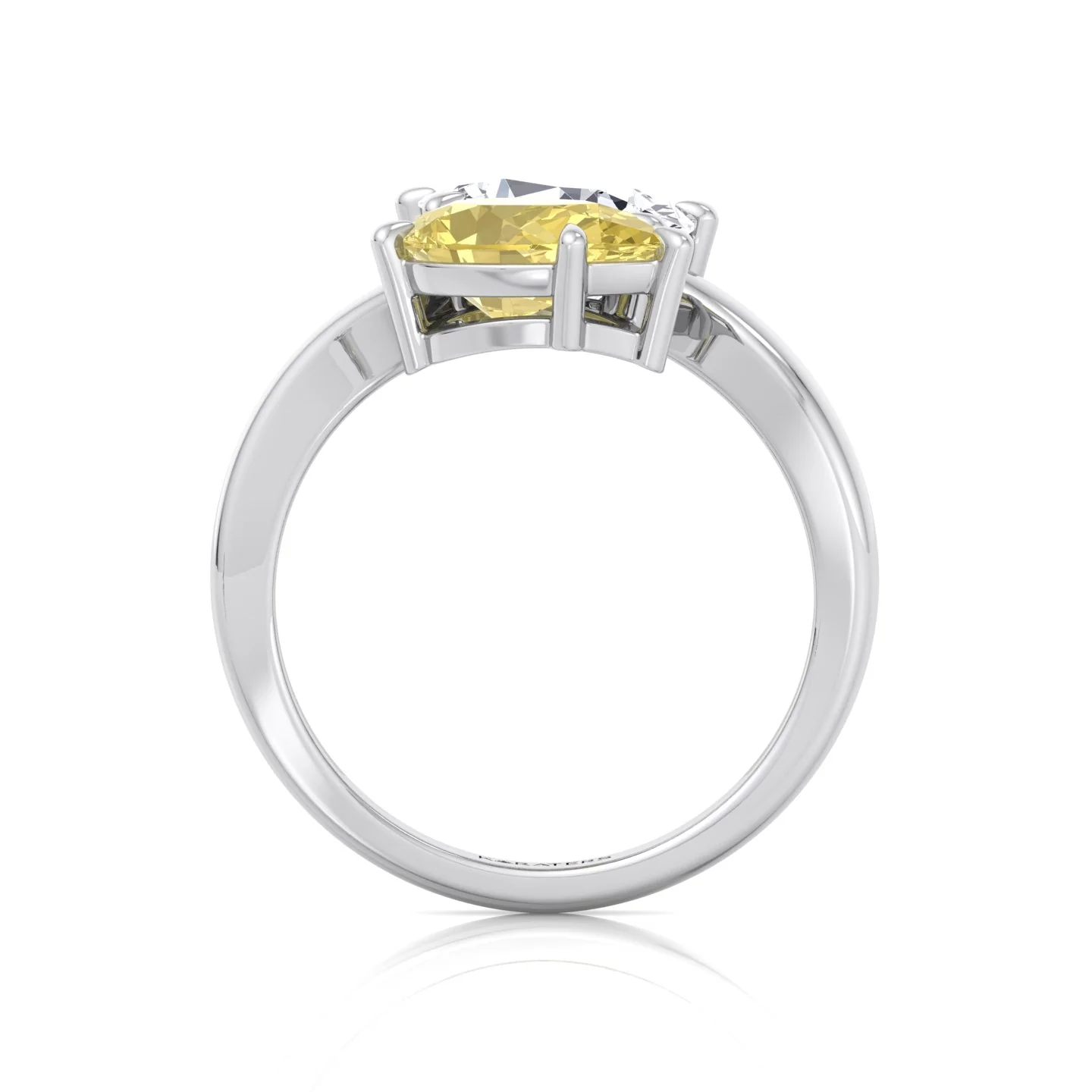 Fancy Yellow Pear Shape Lab Grown Diamond Bypass Two Stone Engagement Ring - Image 4