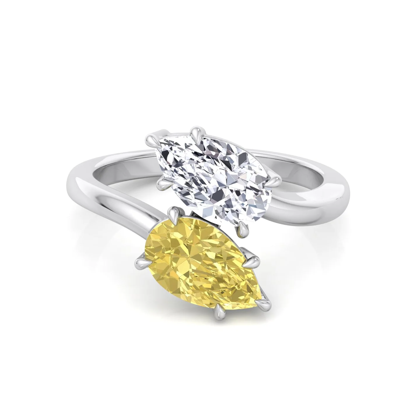 Fancy Yellow Pear Shape Lab Grown Diamond Bypass Two Stone Engagement Ring - Image 6