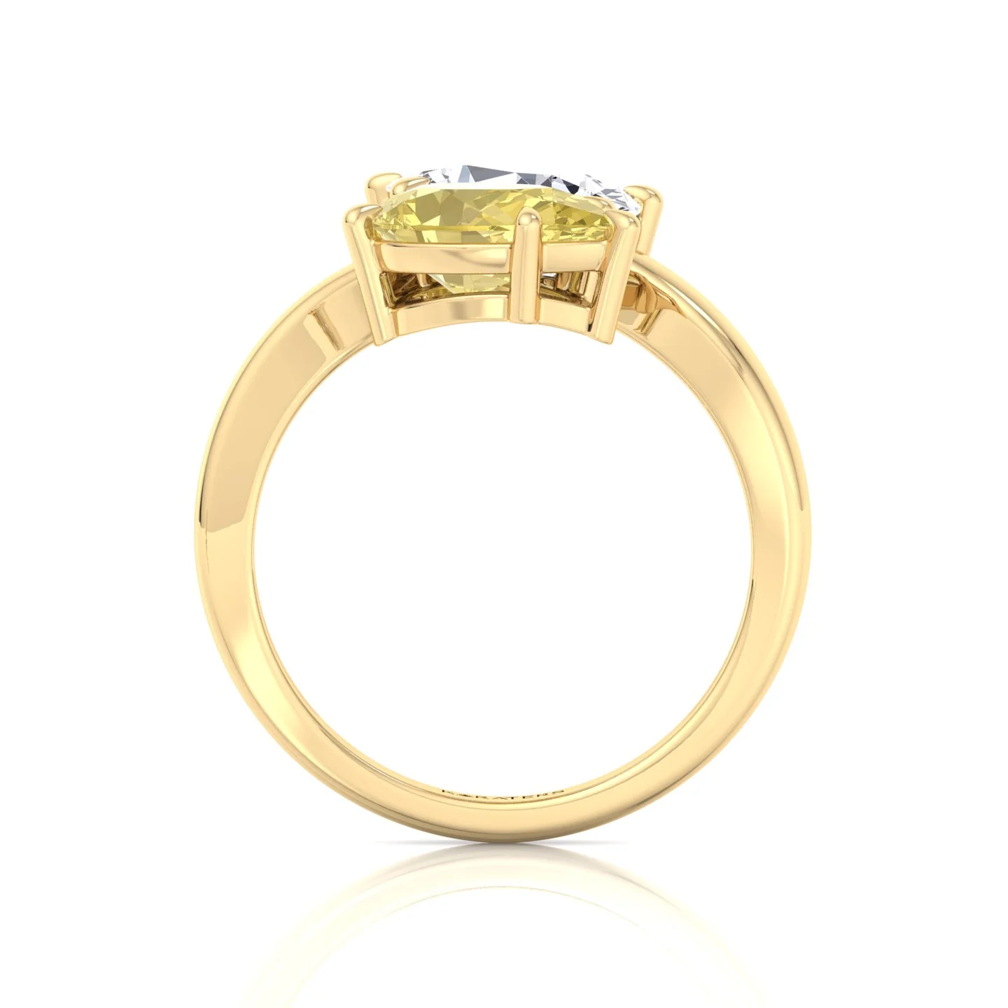 Fancy Yellow Pear Shape Lab Grown Diamond Bypass Two Stone Engagement Ring - Image 9