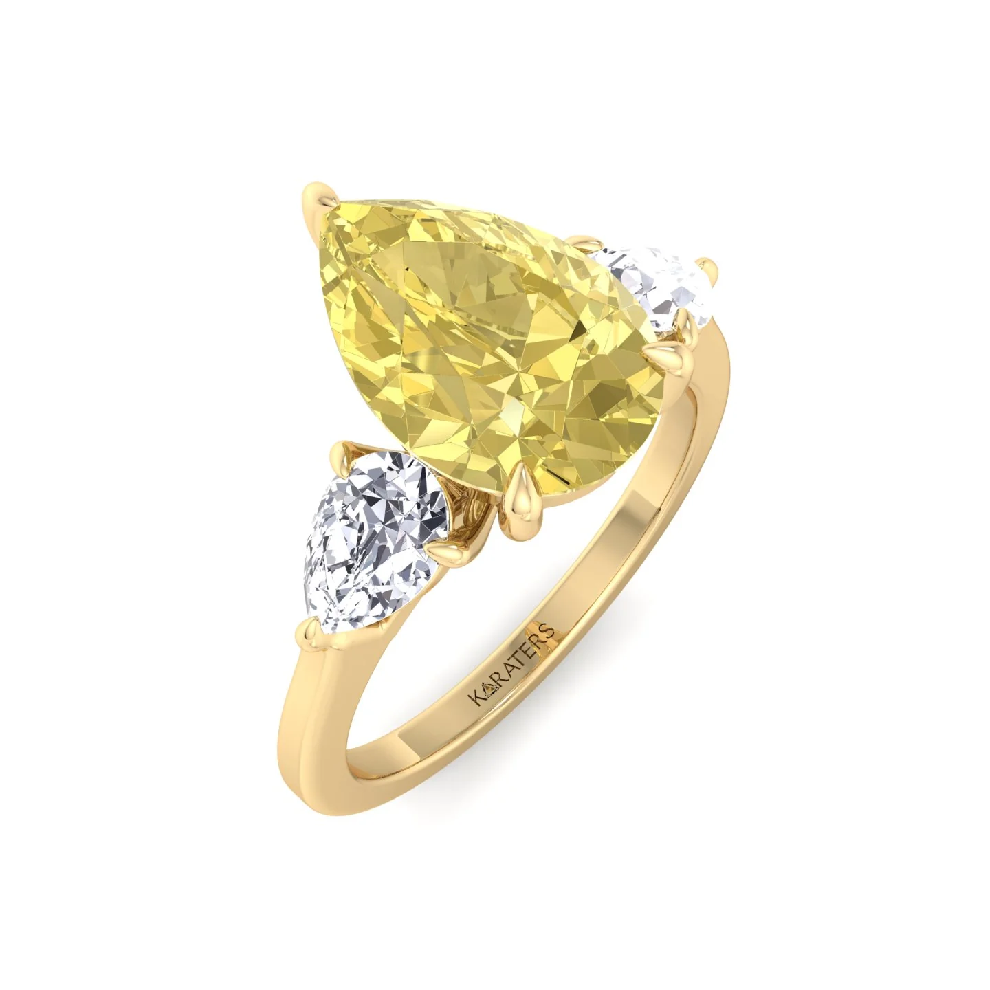 Fancy Yellow Pear Shape Lab Grown Diamond Engagement Ring with Pear Sidestones - Image 10