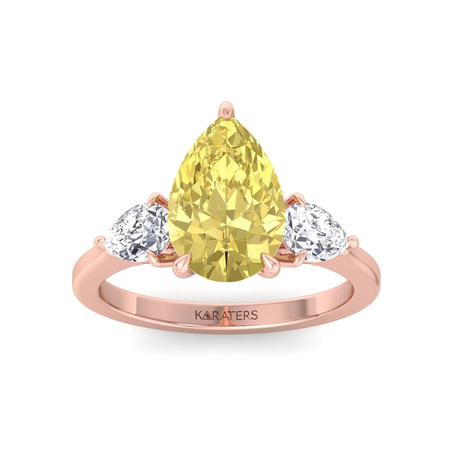 Fancy Yellow Pear Shape Lab Grown Diamond Engagement Ring with Pear Sidestones - Image 13