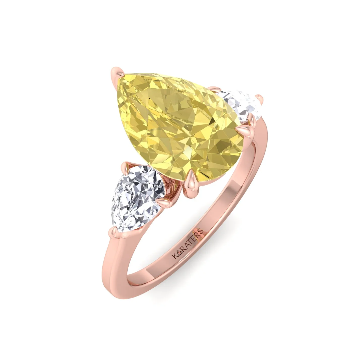 Fancy Yellow Pear Shape Lab Grown Diamond Engagement Ring with Pear Sidestones - Image 15