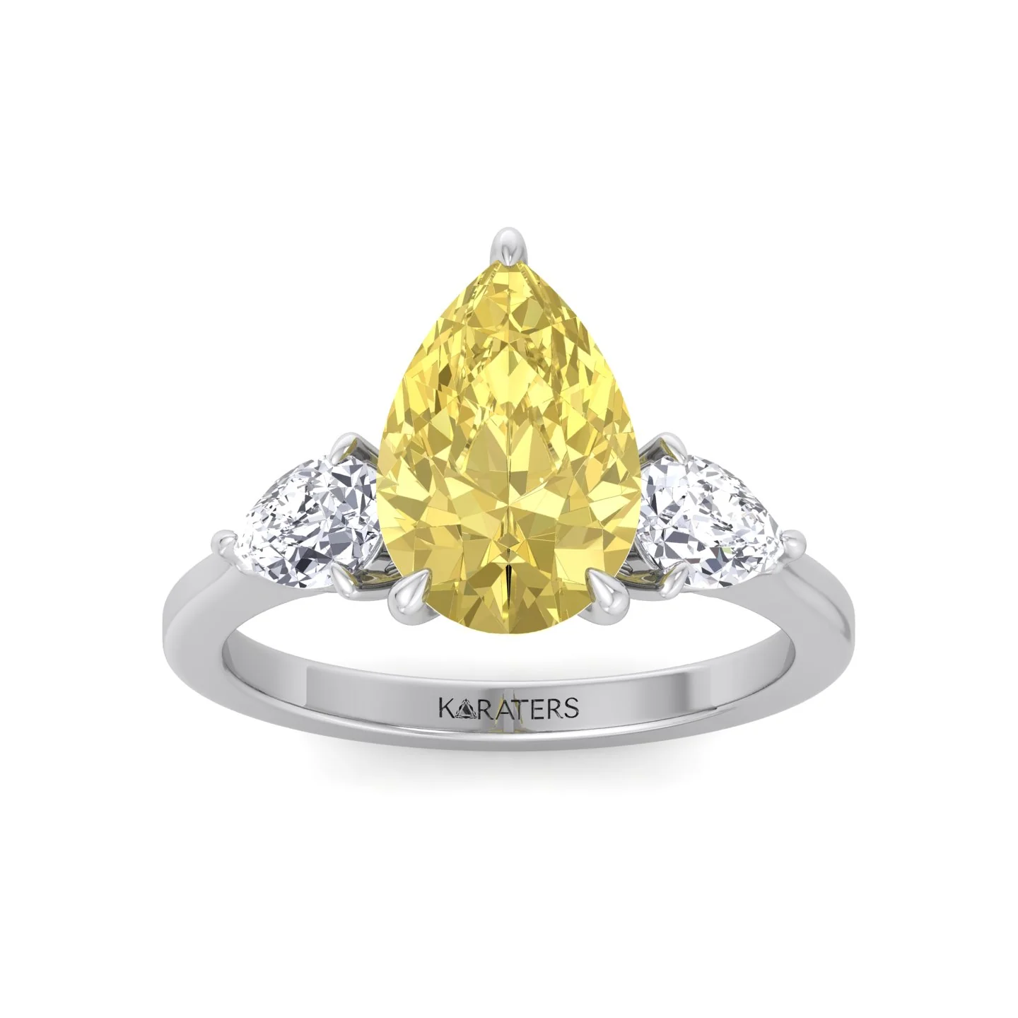Fancy Yellow Pear Shape Lab Grown Diamond Engagement Ring with Pear Sidestones - Image 3
