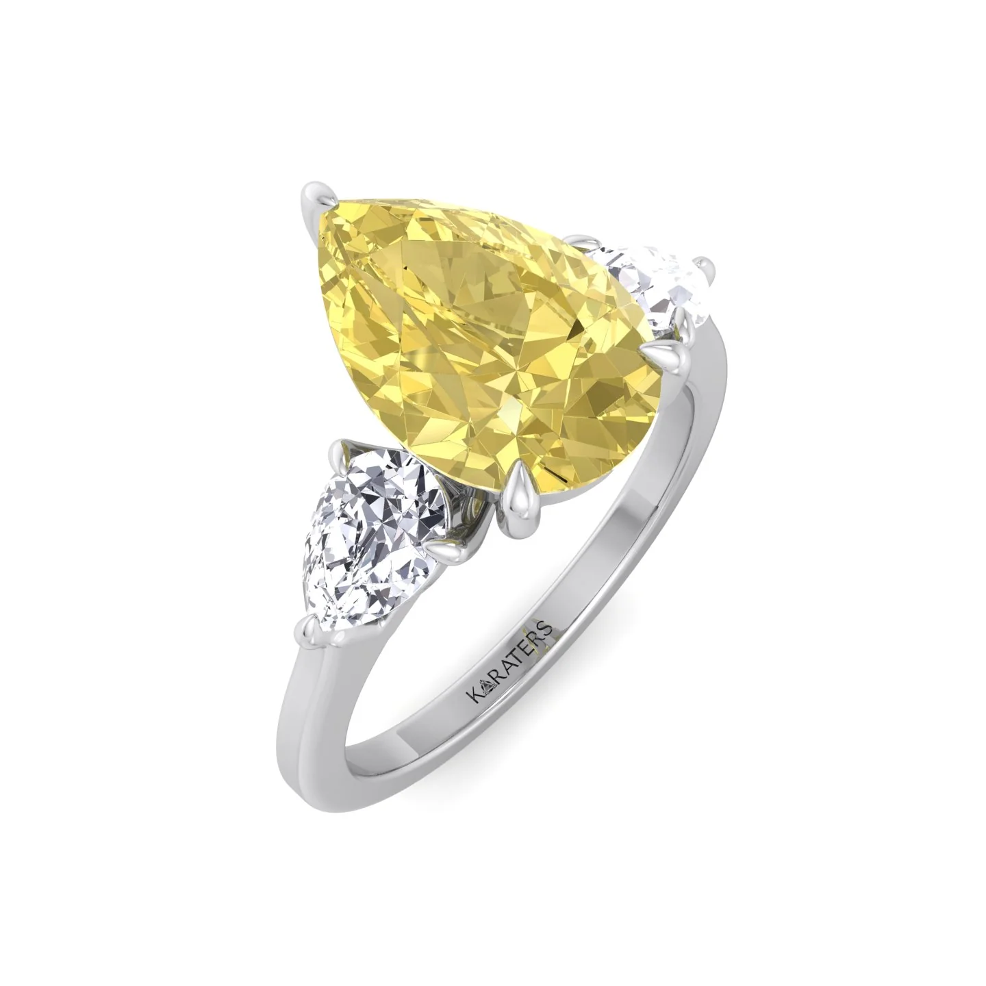 Fancy Yellow Pear Shape Lab Grown Diamond Engagement Ring with Pear Sidestones - Image 5