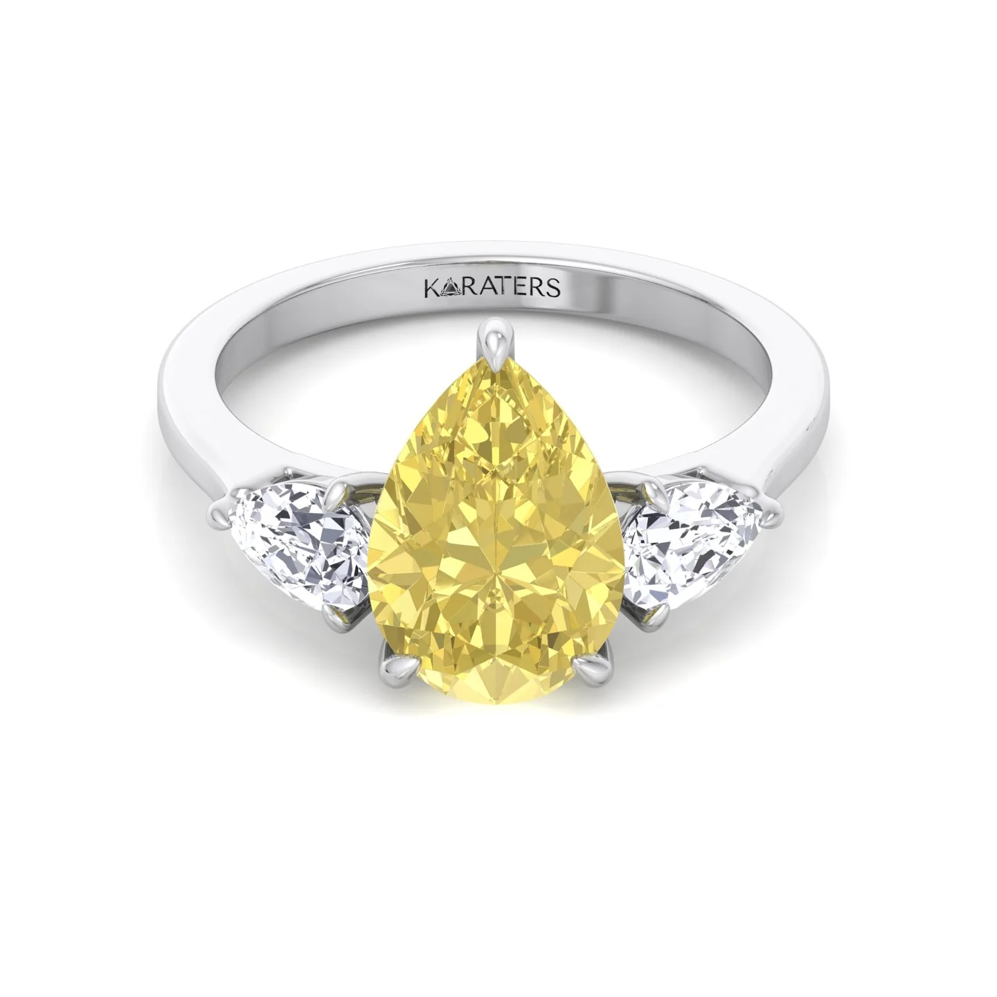 Fancy Yellow Pear Shape Lab Grown Diamond Engagement Ring with Pear Sidestones - Image 6