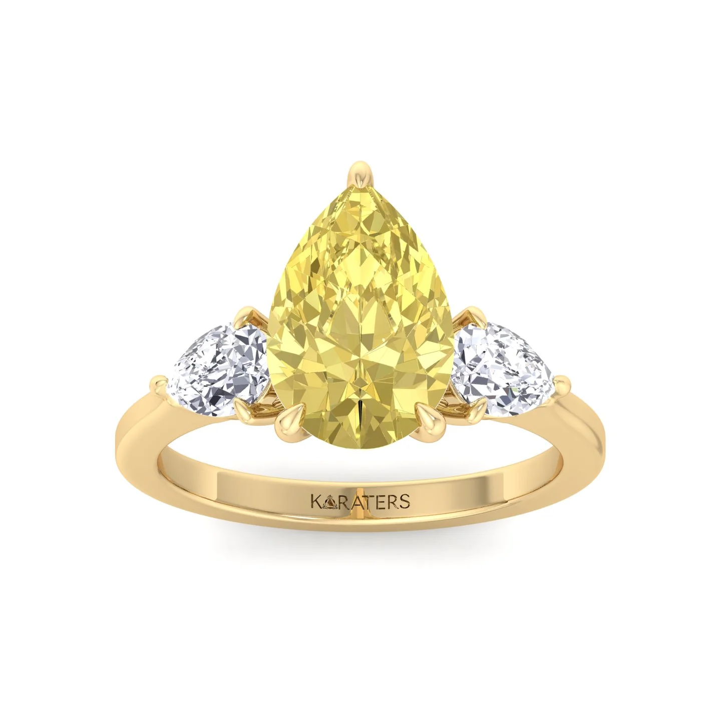 Fancy Yellow Pear Shape Lab Grown Diamond Engagement Ring with Pear Sidestones - Image 8