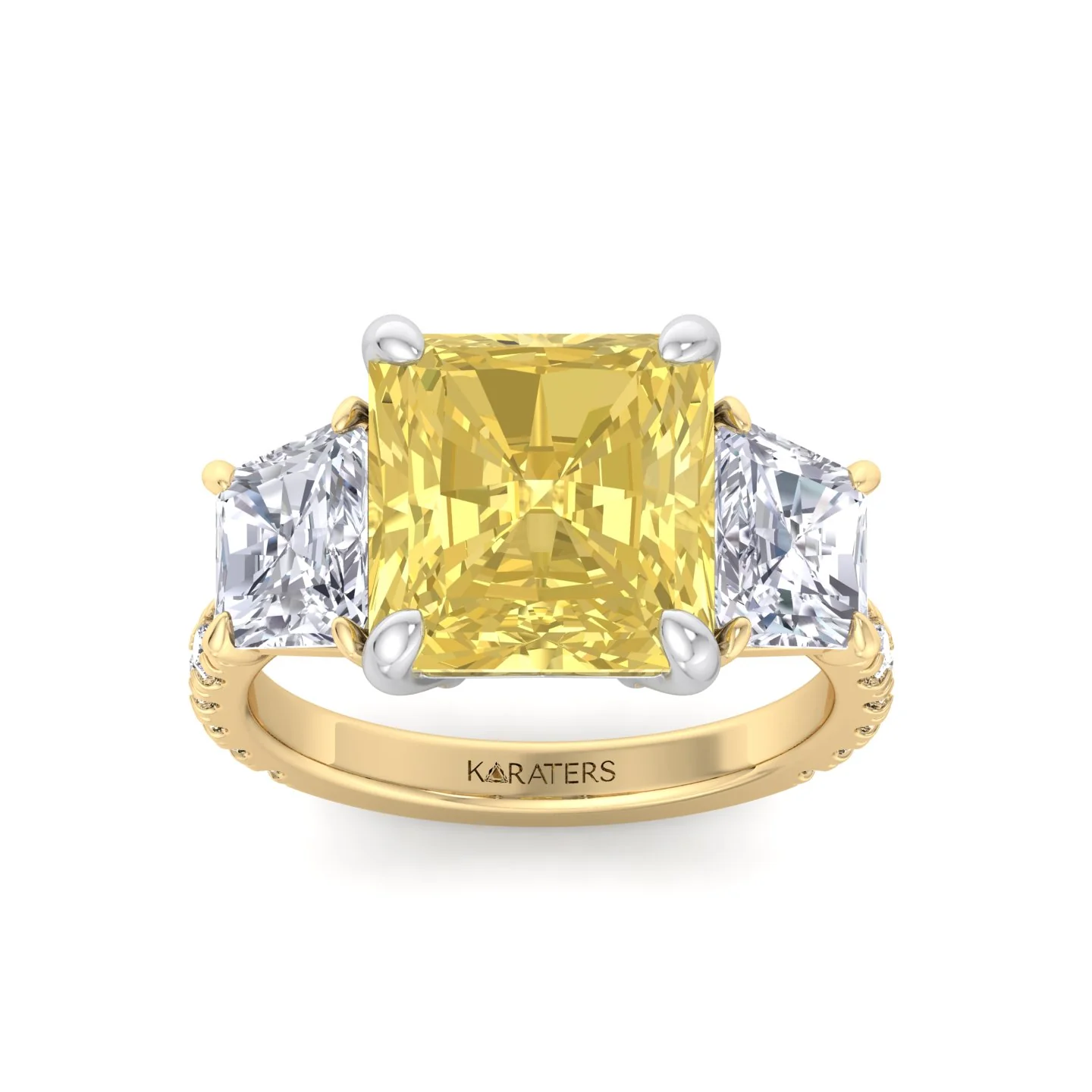 Fancy Yellow Radiant Cut Lab-Grown Diamond Engagement Ring with Pave Sidestones - Image 10