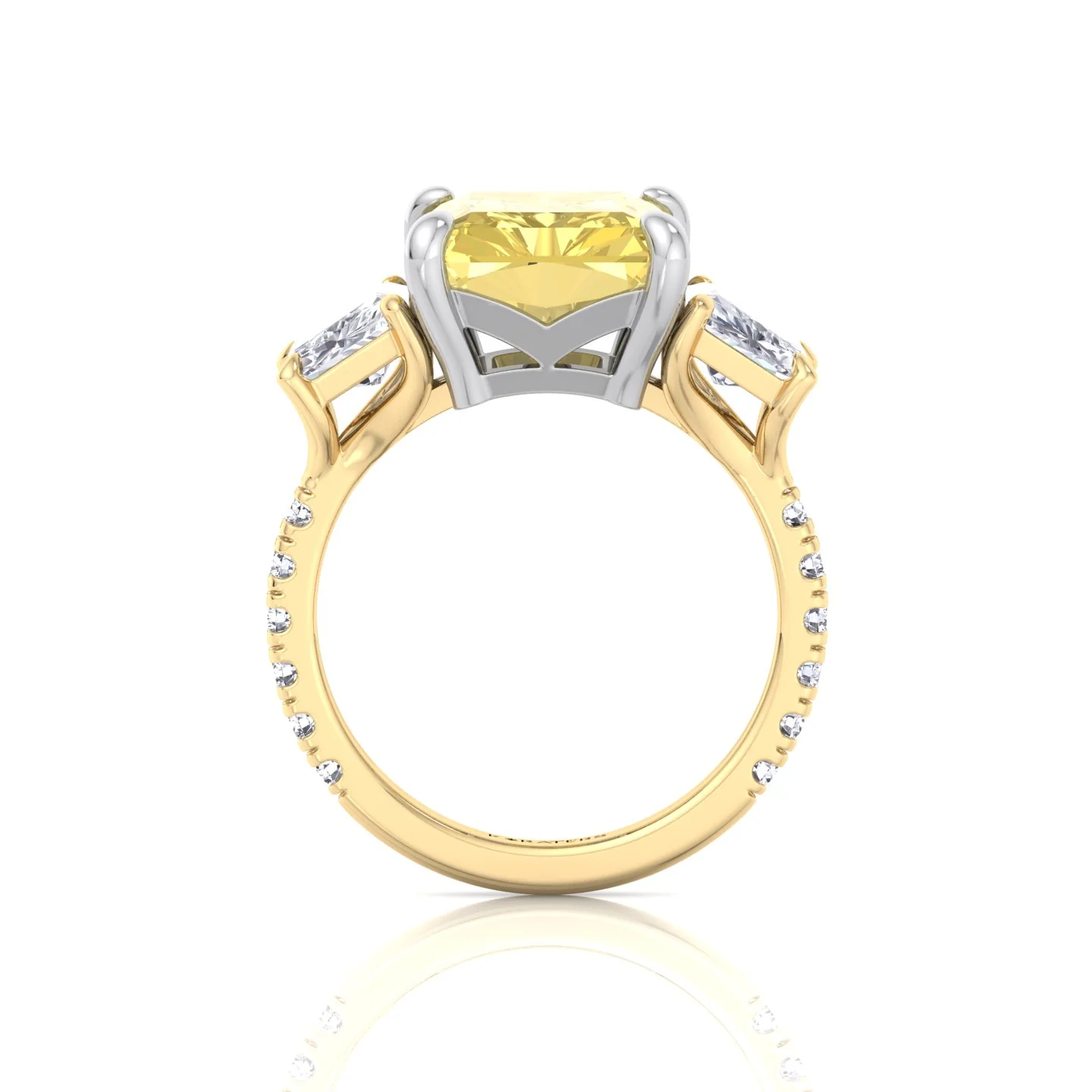 Fancy Yellow Radiant Cut Lab-Grown Diamond Engagement Ring with Pave Sidestones - Image 11