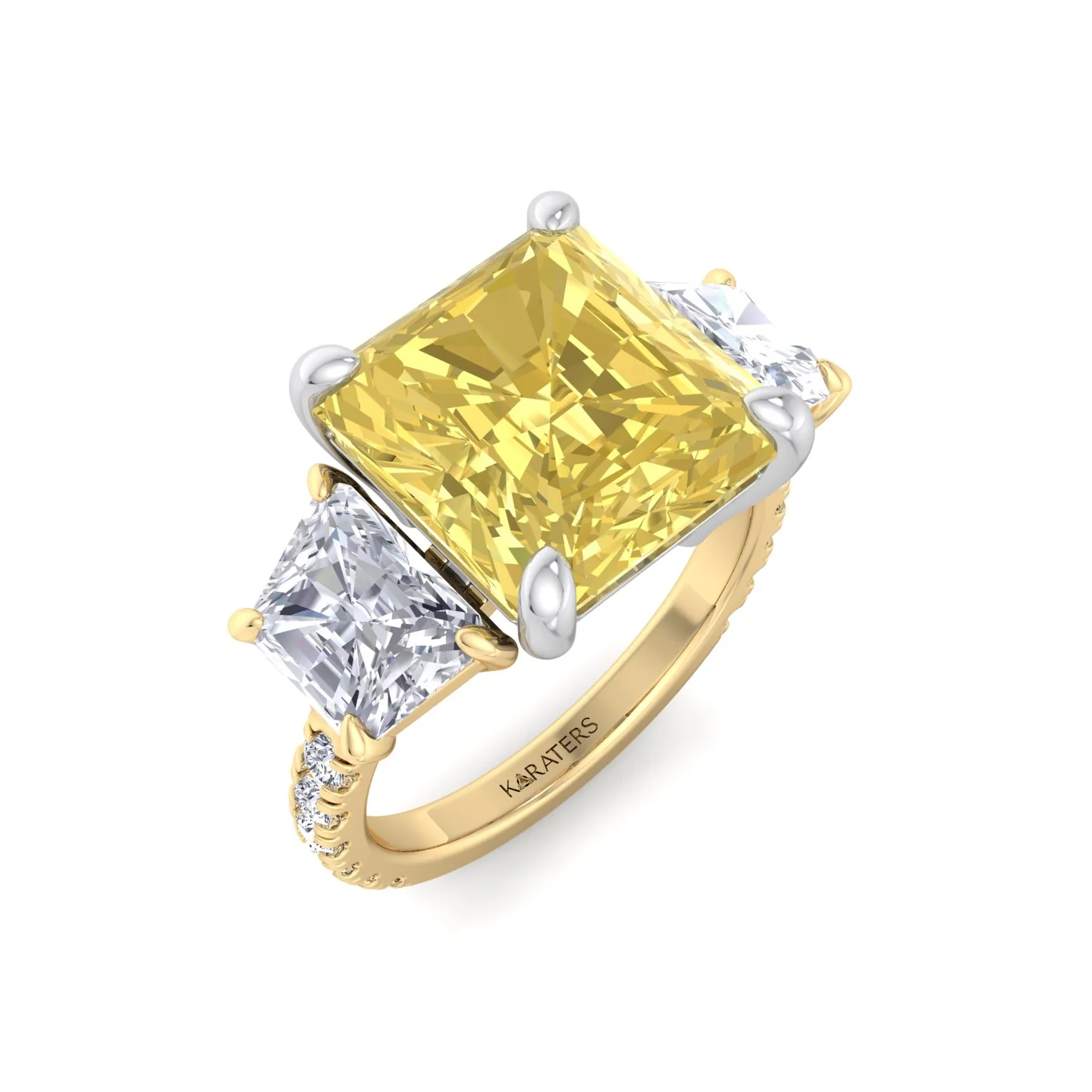 Fancy Yellow Radiant Cut Lab-Grown Diamond Engagement Ring with Pave Sidestones - Image 12