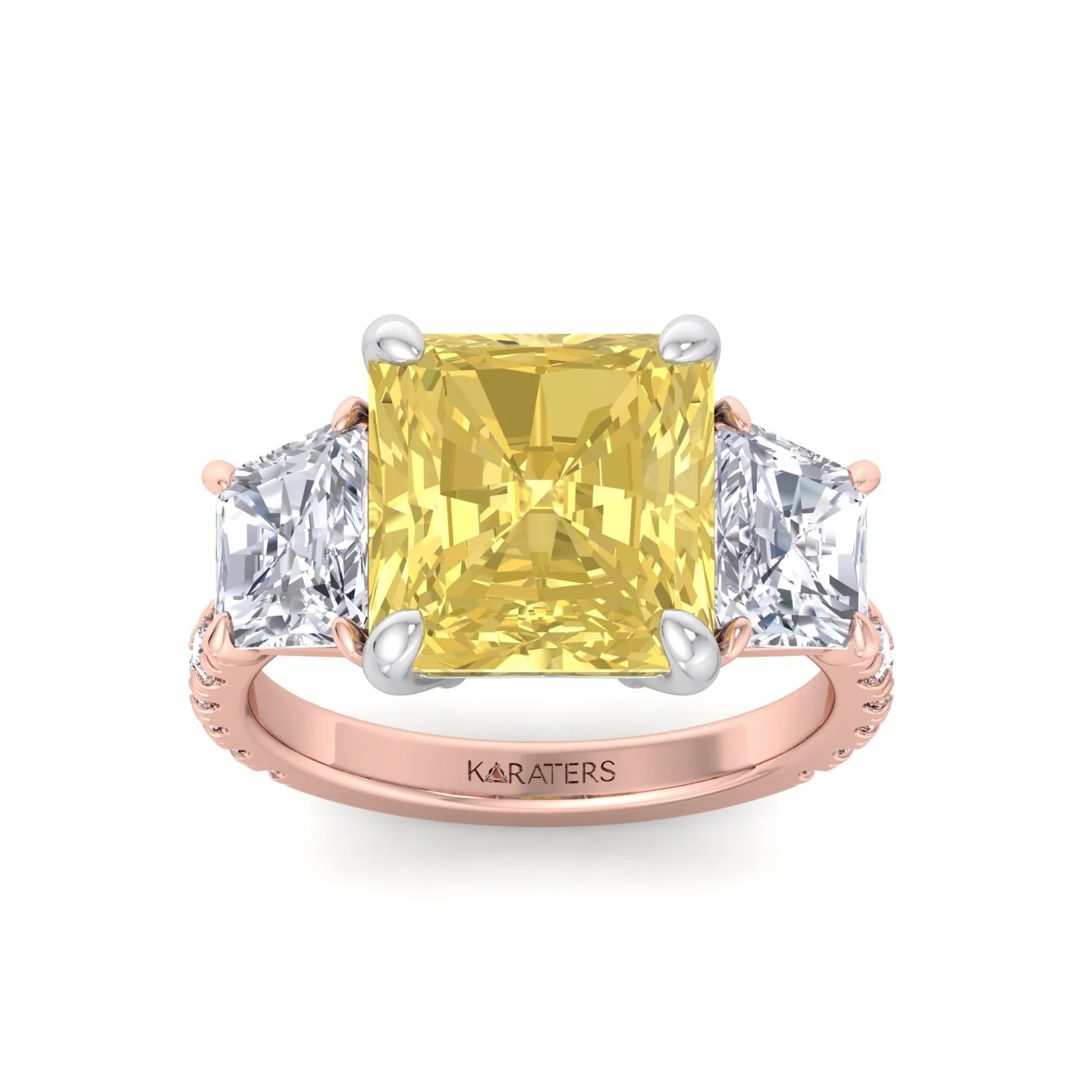 Fancy Yellow Radiant Cut Lab-Grown Diamond Engagement Ring with Pave Sidestones - Image 15