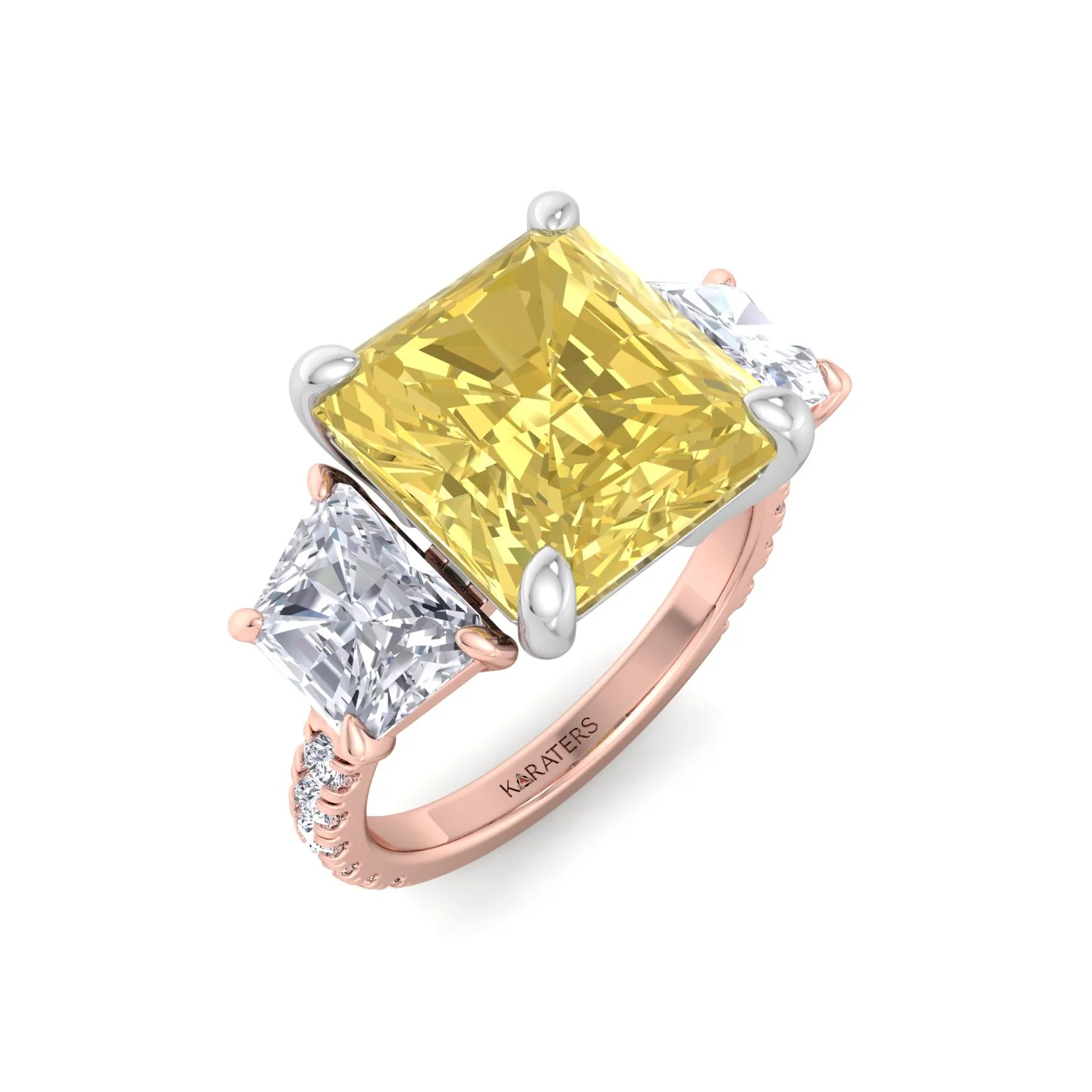 Fancy Yellow Radiant Cut Lab-Grown Diamond Engagement Ring with Pave Sidestones - Image 17