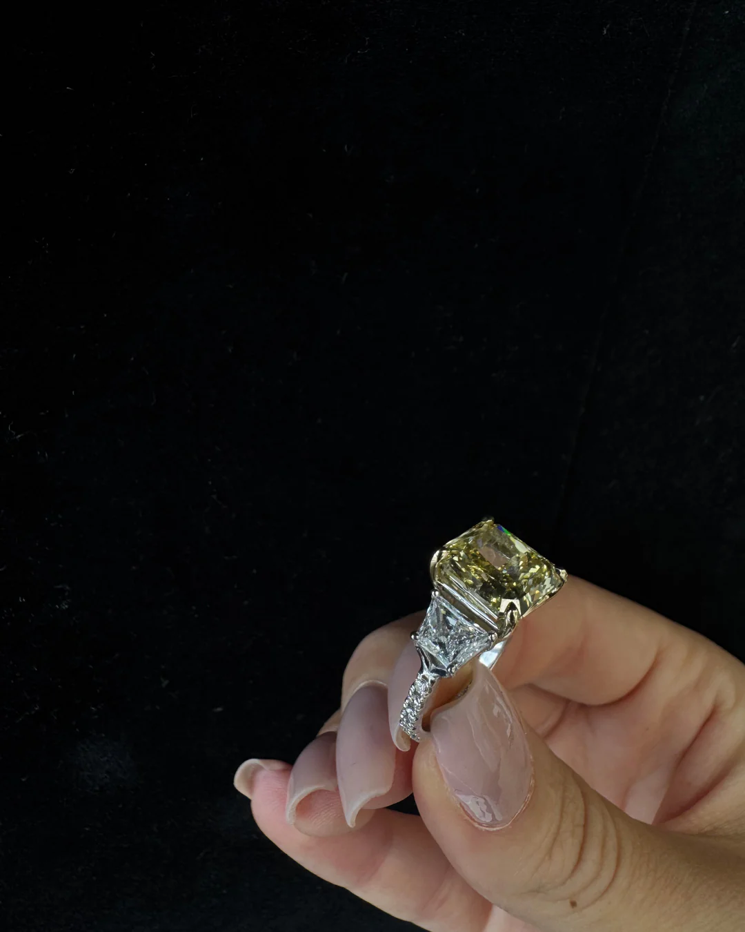 Fancy Yellow Radiant Cut Lab-Grown Diamond Engagement Ring with Pave Sidestones - Image 20