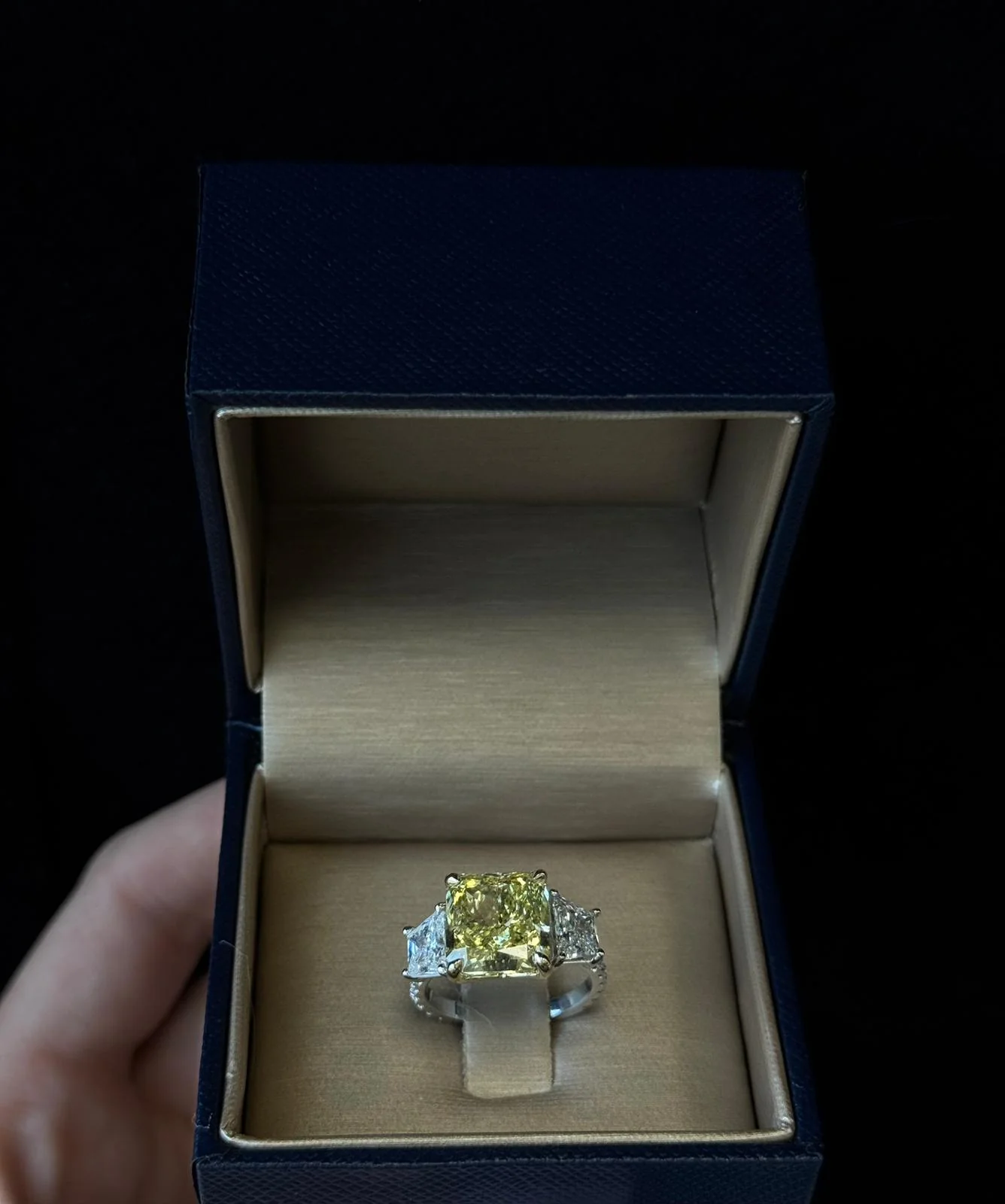 Fancy Yellow Radiant Cut Lab-Grown Diamond Engagement Ring with Pave Sidestones - Image 4