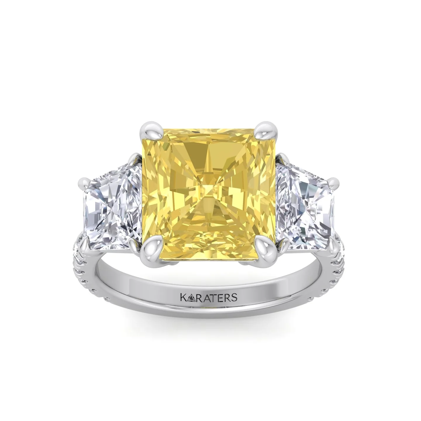 Fancy Yellow Radiant Cut Lab-Grown Diamond Engagement Ring with Pave Sidestones - Image 5