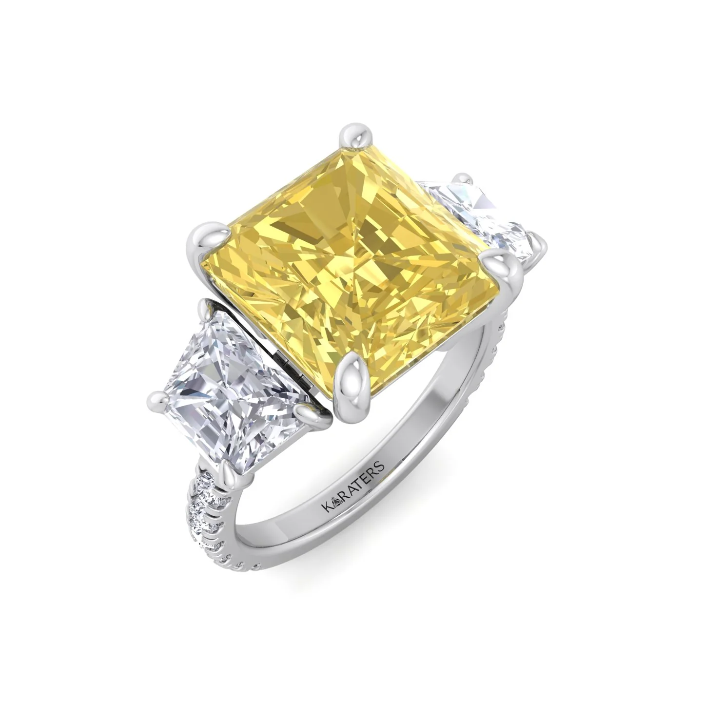 Fancy Yellow Radiant Cut Lab-Grown Diamond Engagement Ring with Pave Sidestones - Image 7