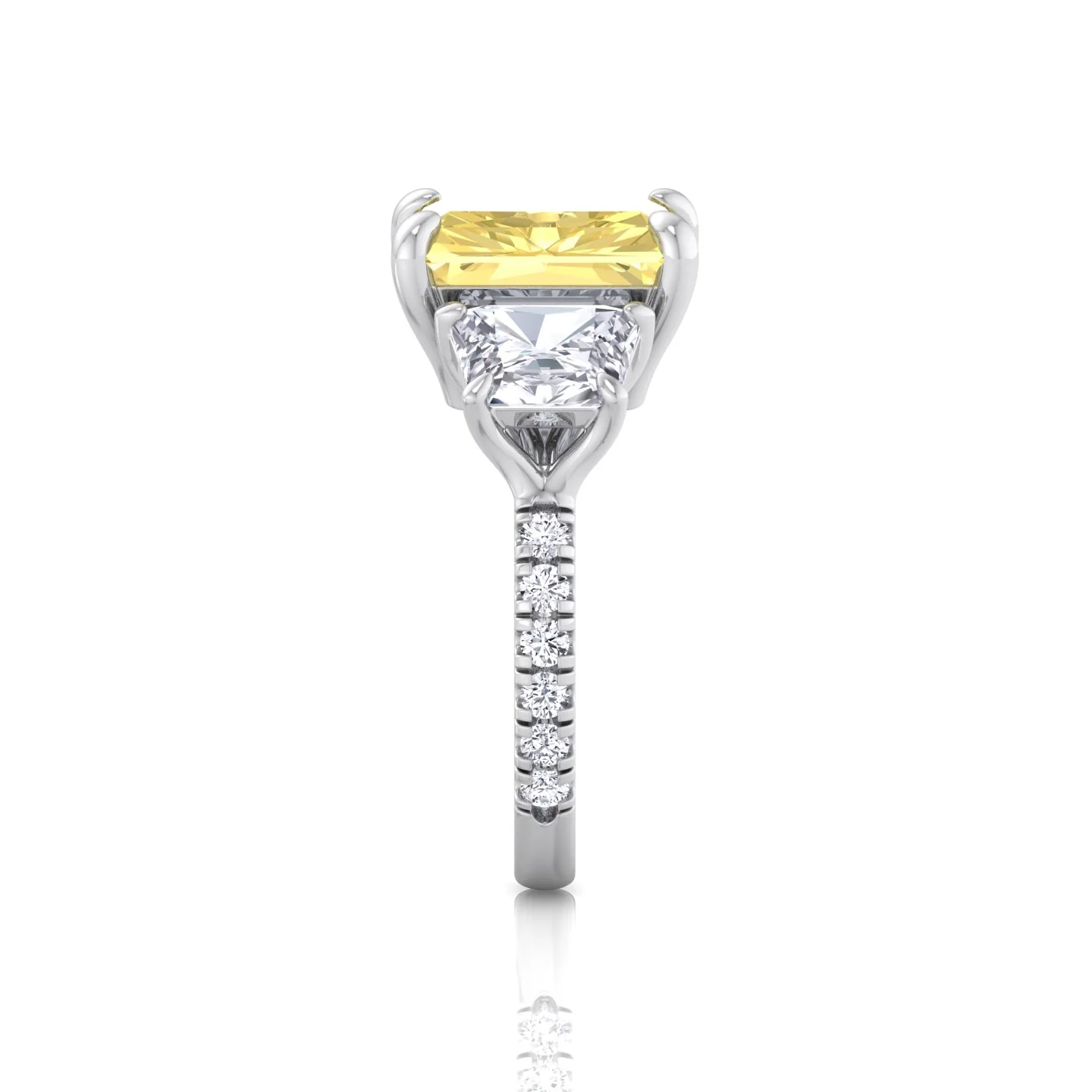 Fancy Yellow Radiant Cut Lab-Grown Diamond Engagement Ring with Pave Sidestones - Image 8