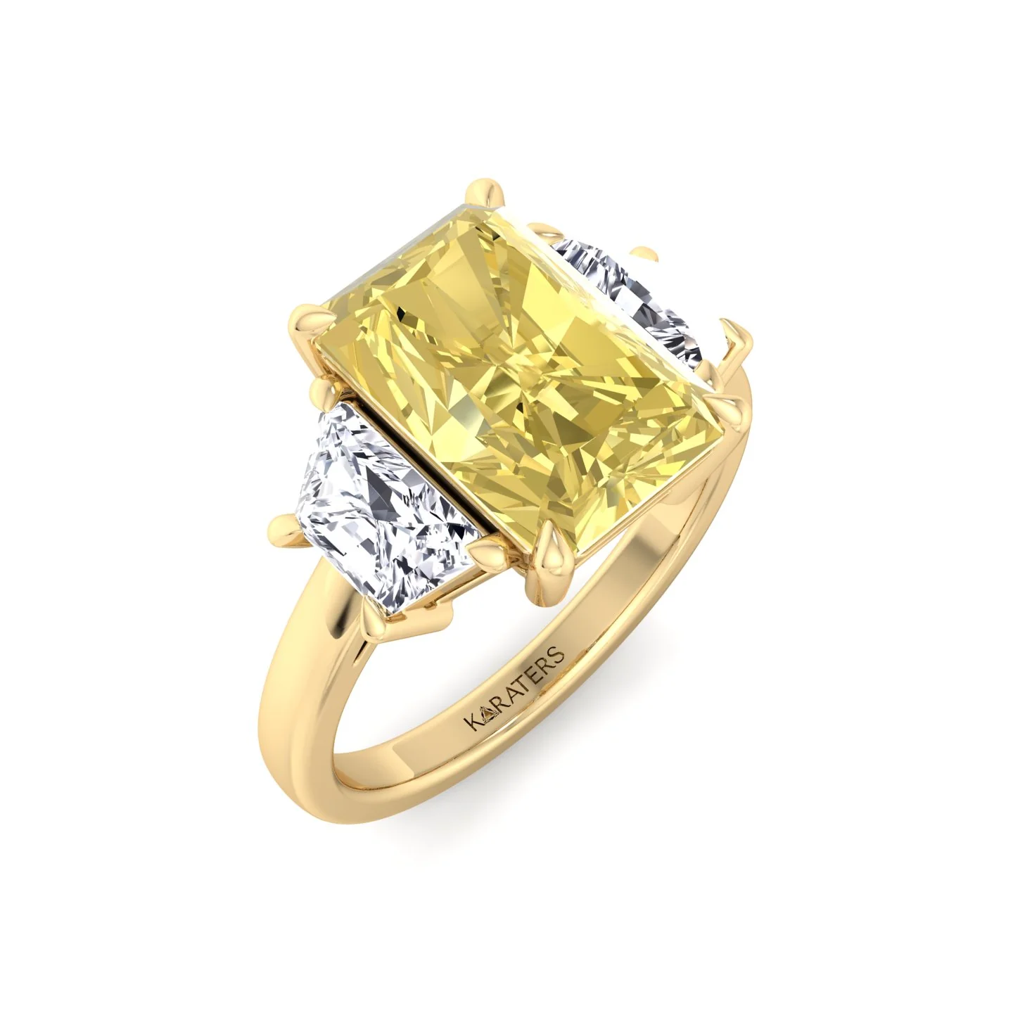 Fancy Yellow Radiant & Trapezoid Three Stone Lab-Diamond Engagement Ring - Image 10