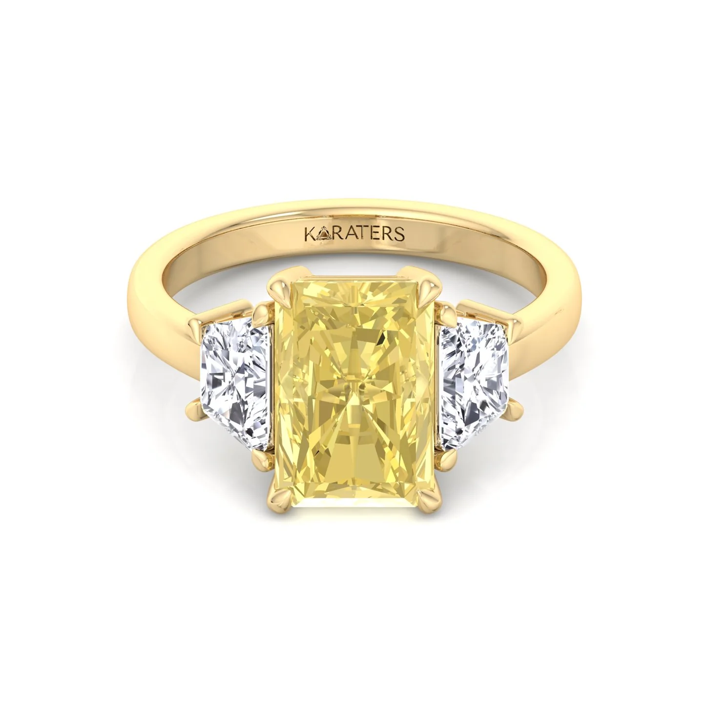 Fancy Yellow Radiant & Trapezoid Three Stone Lab-Diamond Engagement Ring - Image 11