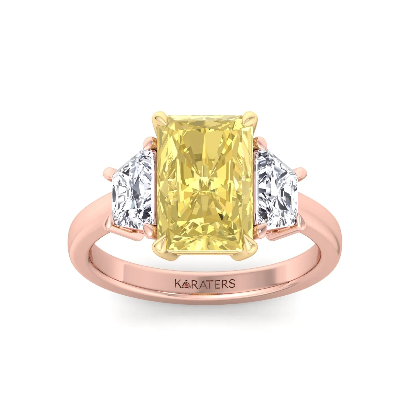 Fancy Yellow Radiant & Trapezoid Three Stone Lab-Diamond Engagement Ring - Image 13