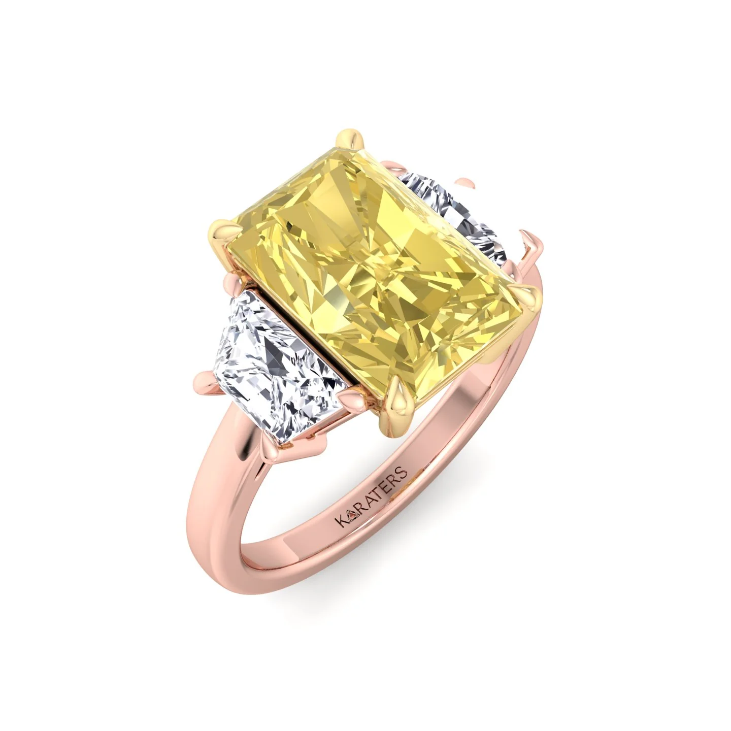Fancy Yellow Radiant & Trapezoid Three Stone Lab-Diamond Engagement Ring - Image 15