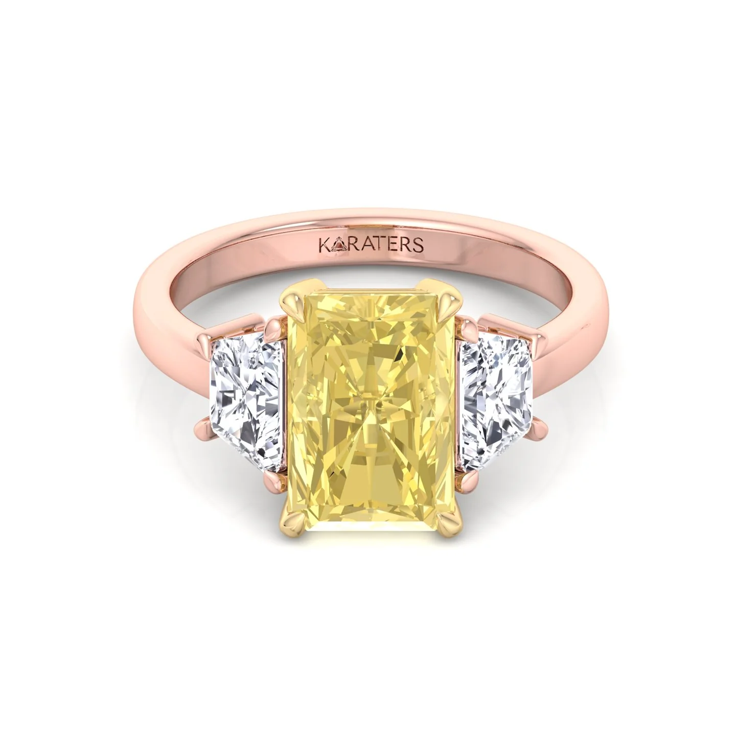 Fancy Yellow Radiant & Trapezoid Three Stone Lab-Diamond Engagement Ring - Image 16