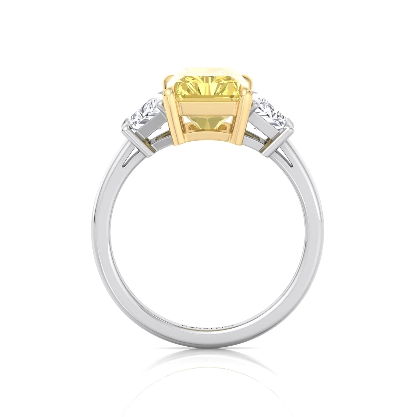 Fancy Yellow Radiant & Trapezoid Three Stone Lab-Diamond Engagement Ring - Image 4