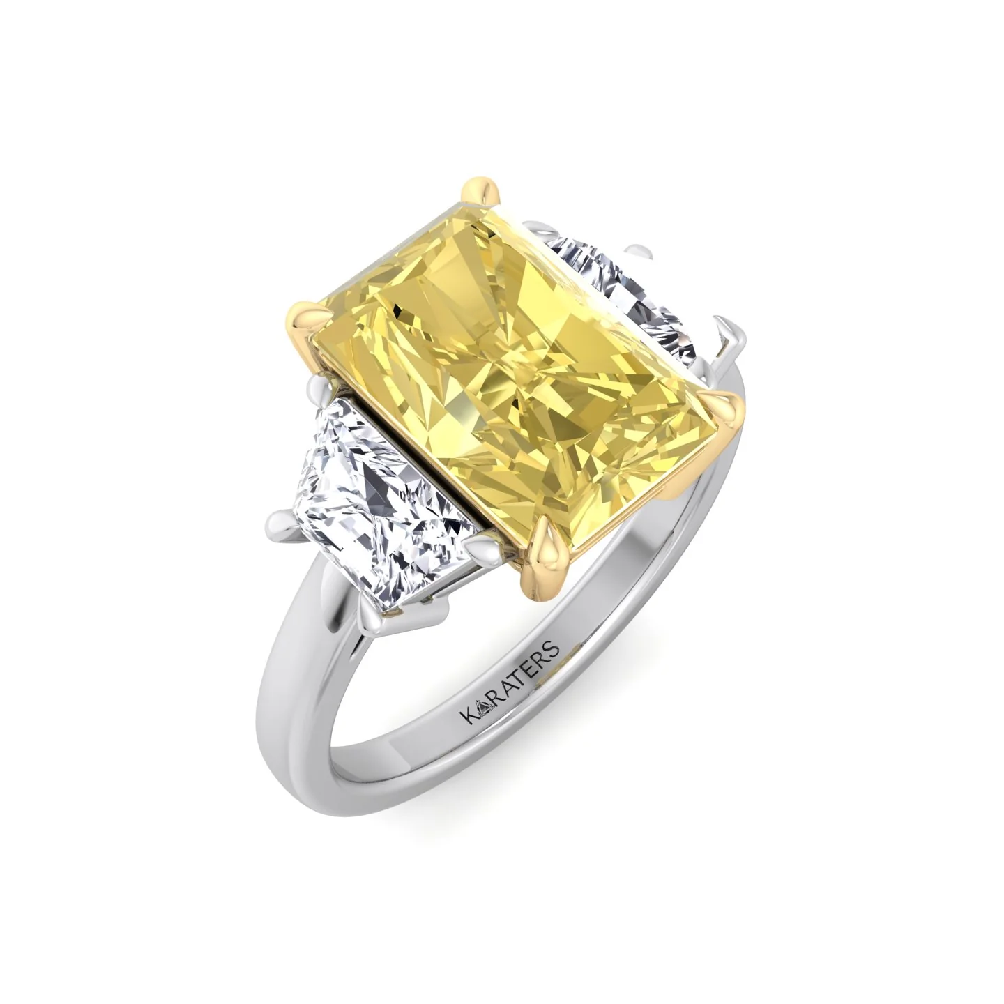 Fancy Yellow Radiant & Trapezoid Three Stone Lab-Diamond Engagement Ring - Image 5