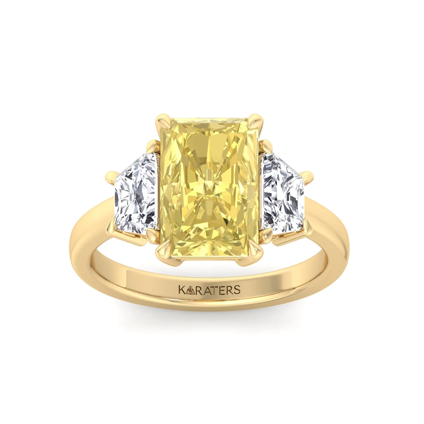 Fancy Yellow Radiant & Trapezoid Three Stone Lab-Diamond Engagement Ring - Image 8