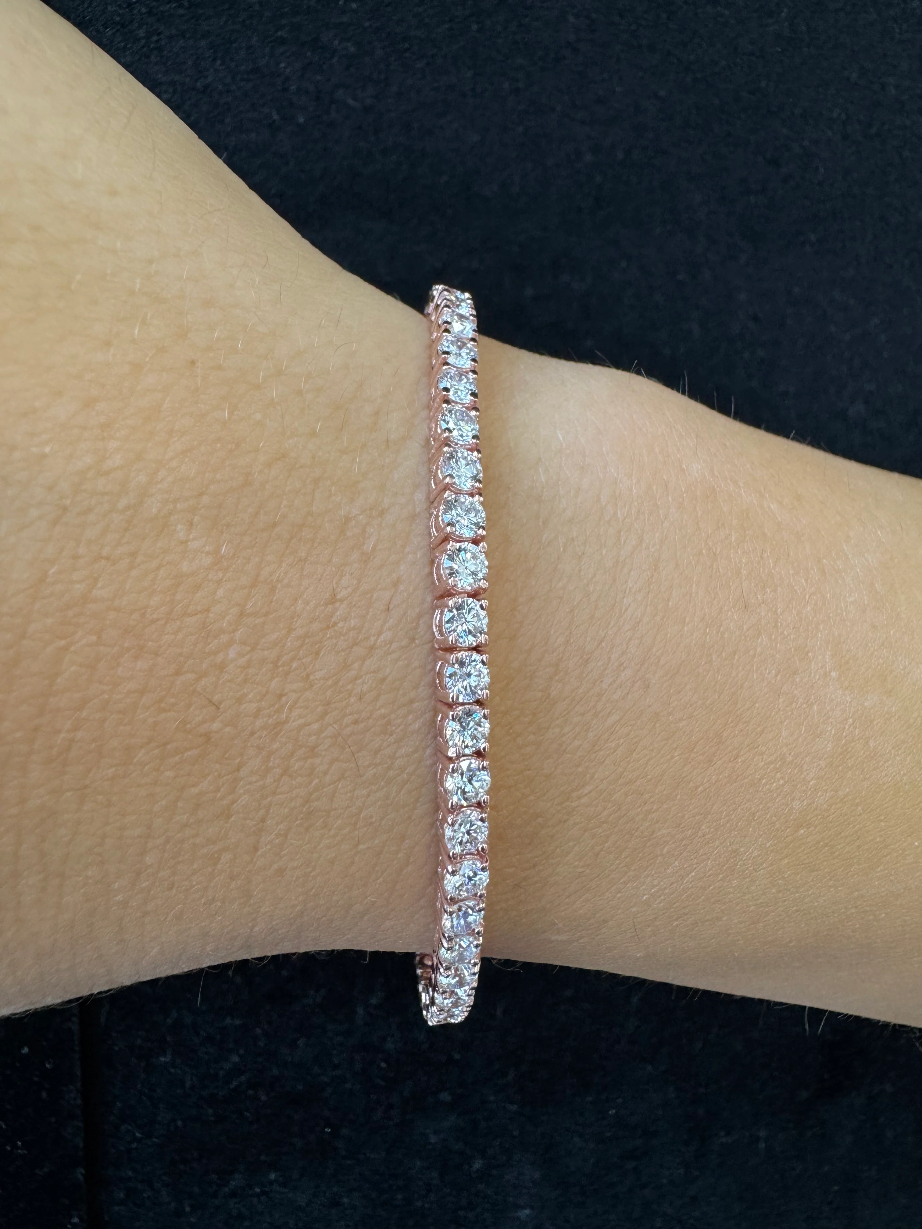 4 Prong Round Cut Lab-Grown Diamond Tennis Bracelet 14K Solid Gold - Image 7