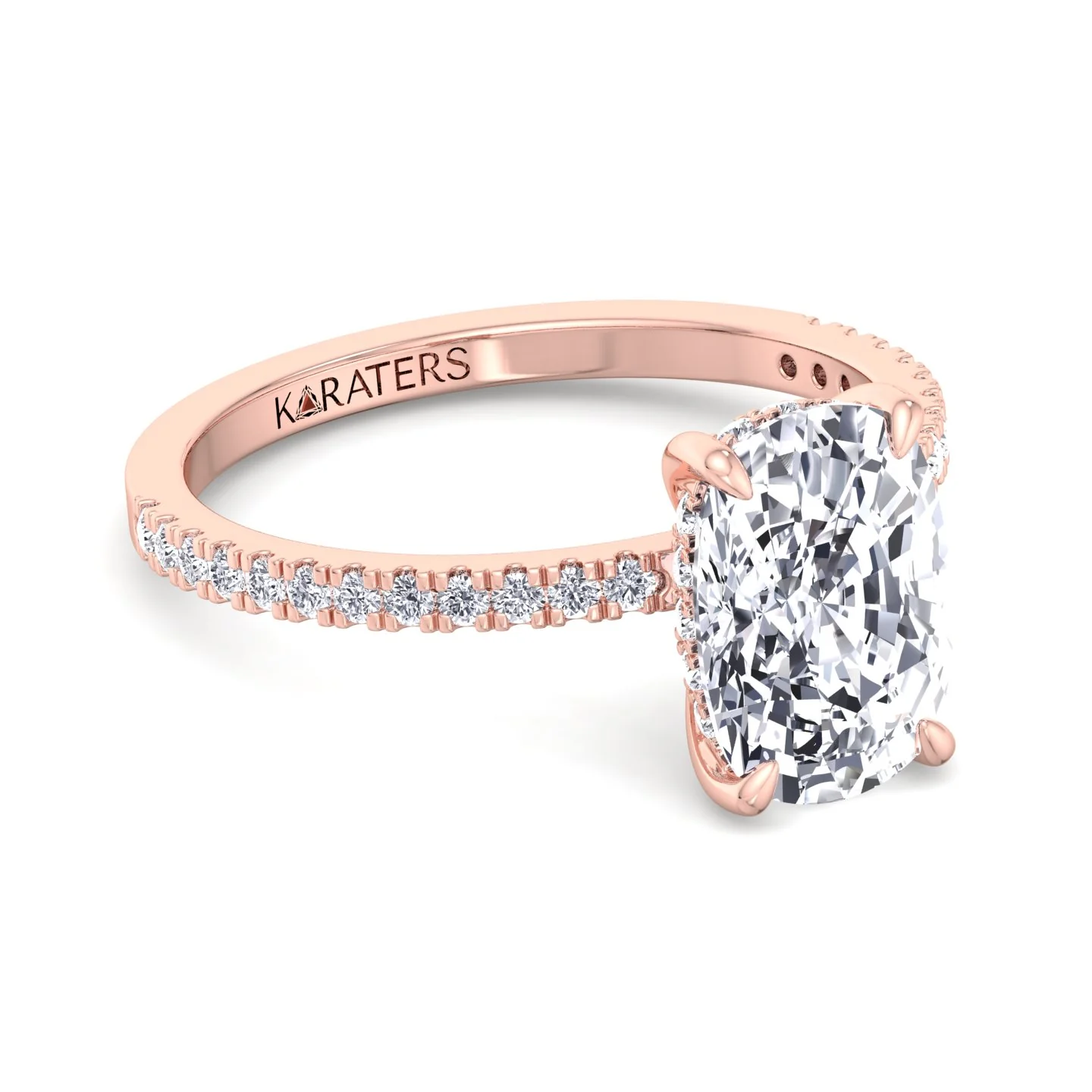 Elongated Cushion Cut Lab Grown Diamond Engagement Ring with Sidestones and Hidden Halo - Image 12