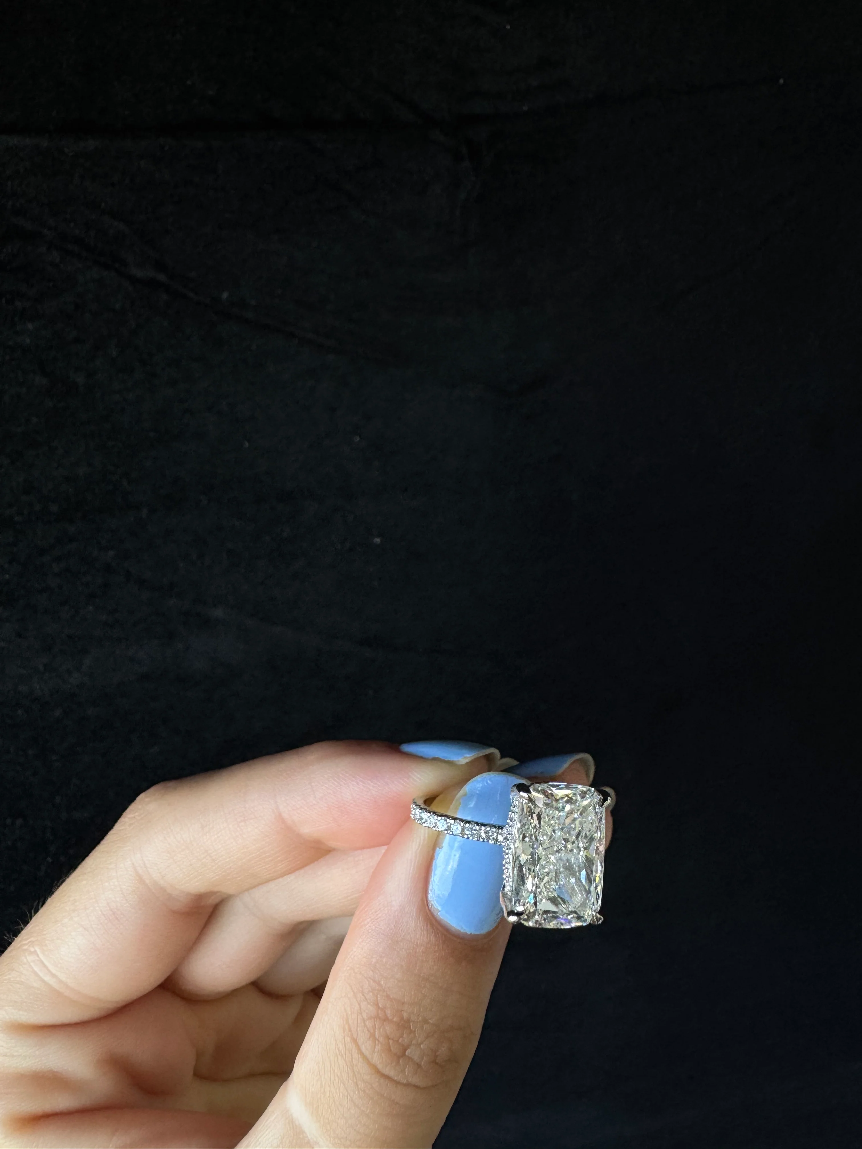 Elongated Cushion Cut Lab Grown Diamond Engagement Ring with Sidestones and Hidden Halo - Image 15