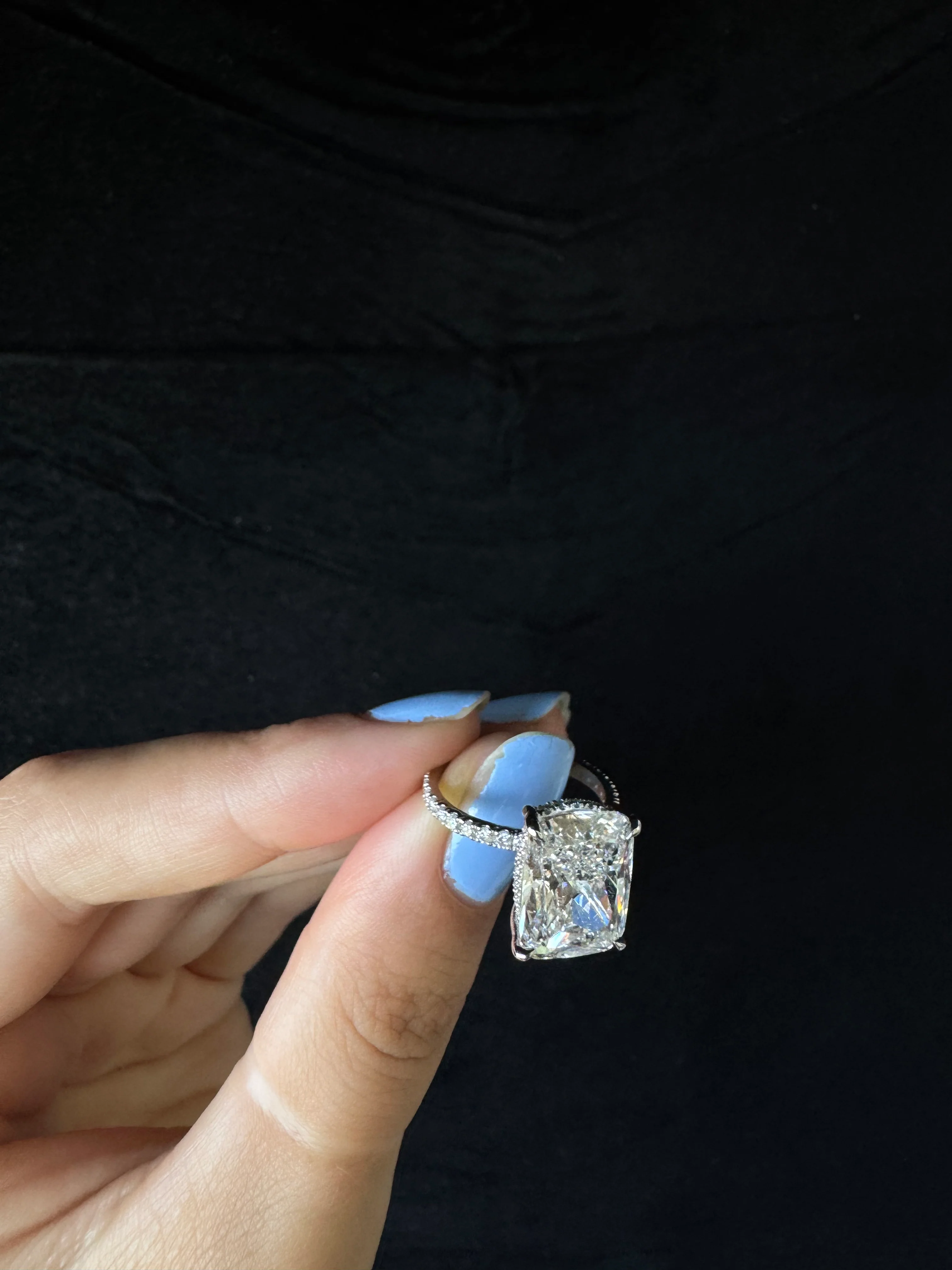 Elongated Cushion Cut Lab Grown Diamond Engagement Ring with Sidestones and Hidden Halo - Image 3