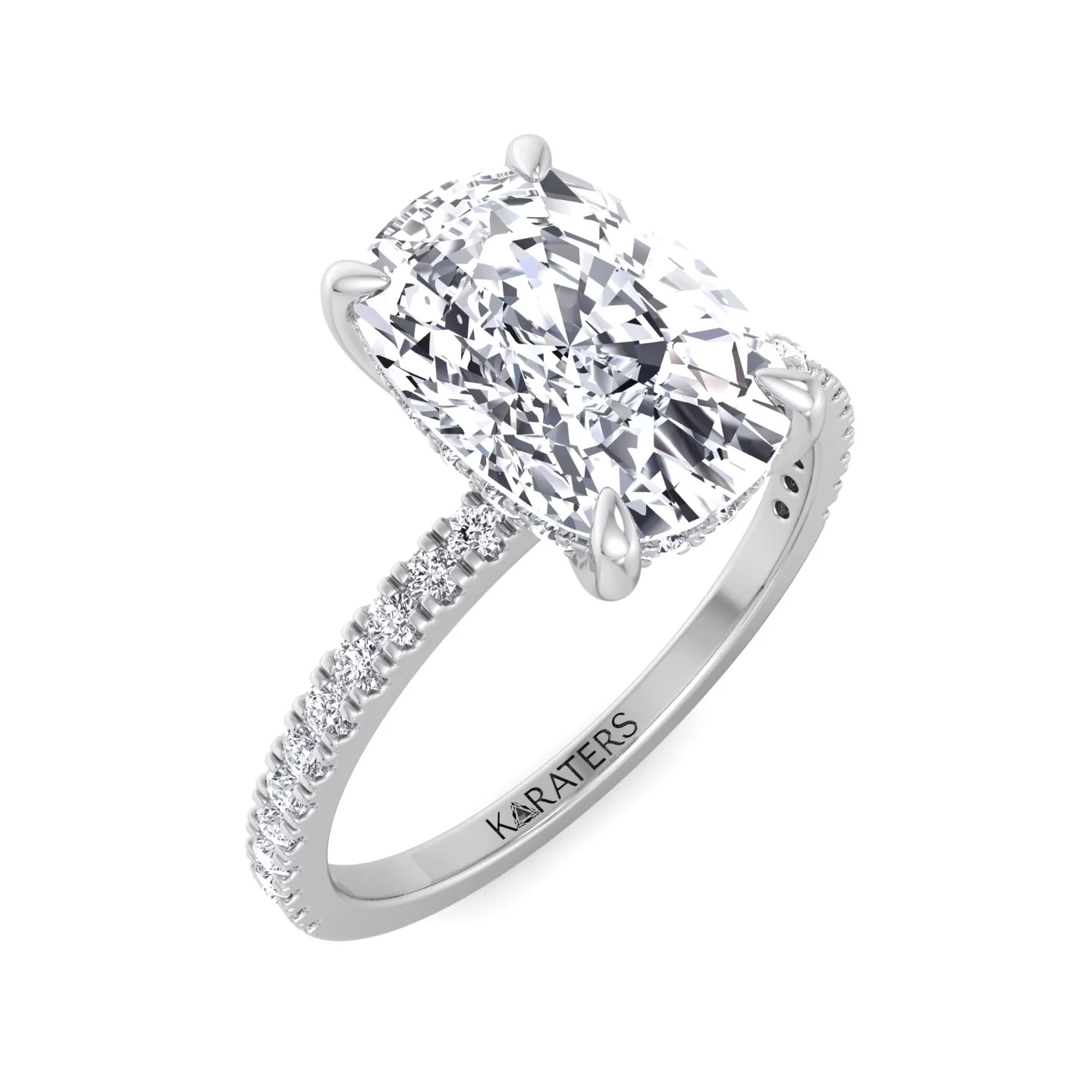 Elongated Cushion Cut Lab Grown Diamond Engagement Ring with Sidestones and Hidden Halo - Image 5