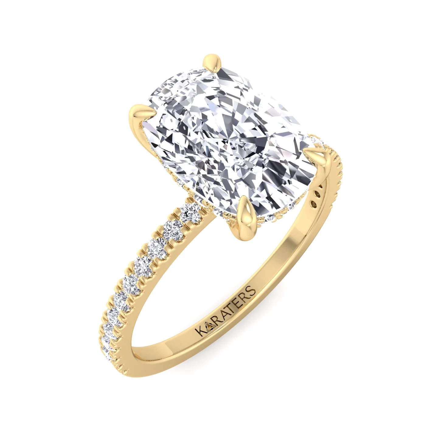Elongated Cushion Cut Lab Grown Diamond Engagement Ring with Sidestones and Hidden Halo - Image 8