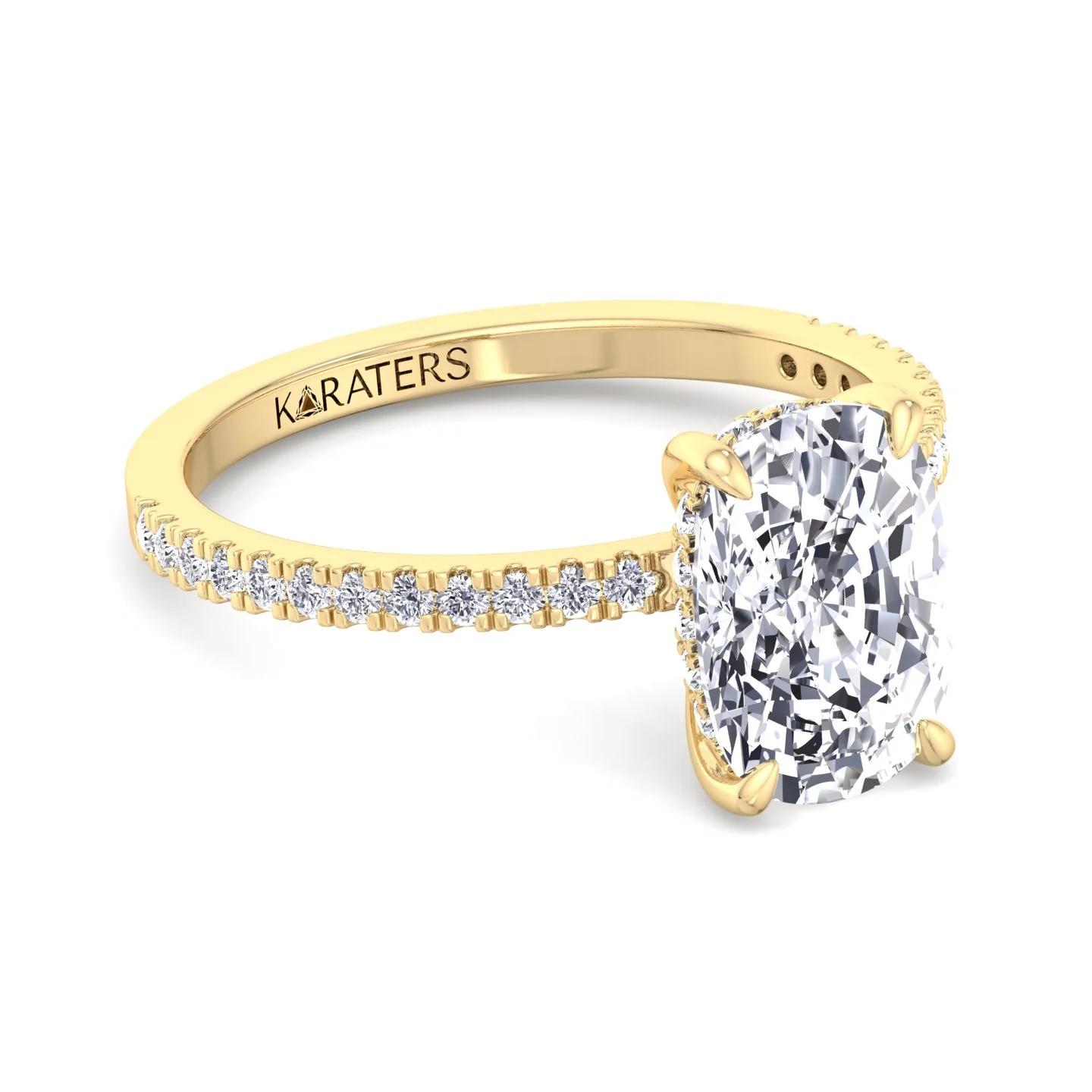 Elongated Cushion Cut Lab Grown Diamond Engagement Ring with Sidestones and Hidden Halo - Image 9