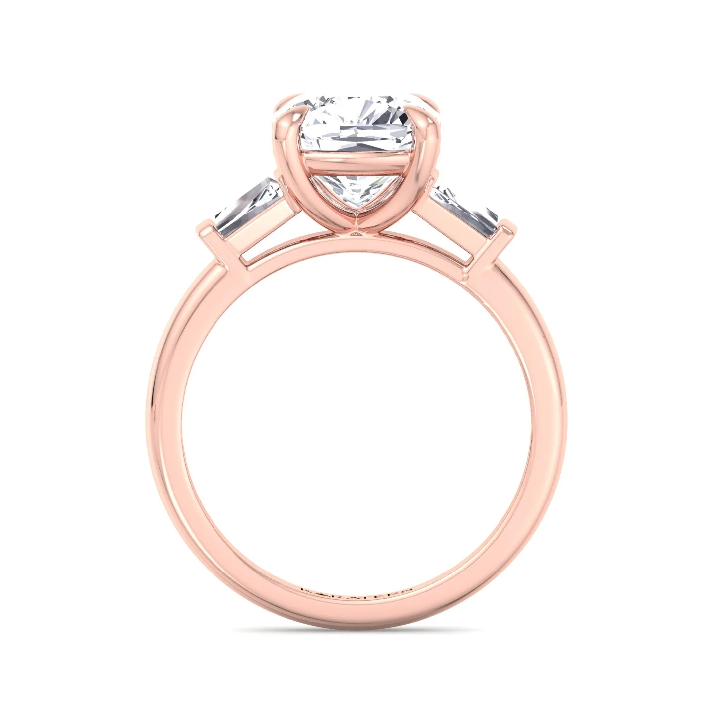 Cushion Cut Solitaire Lab Diamond Engagement Ring with Tapered Baguette SideStones - Image 11