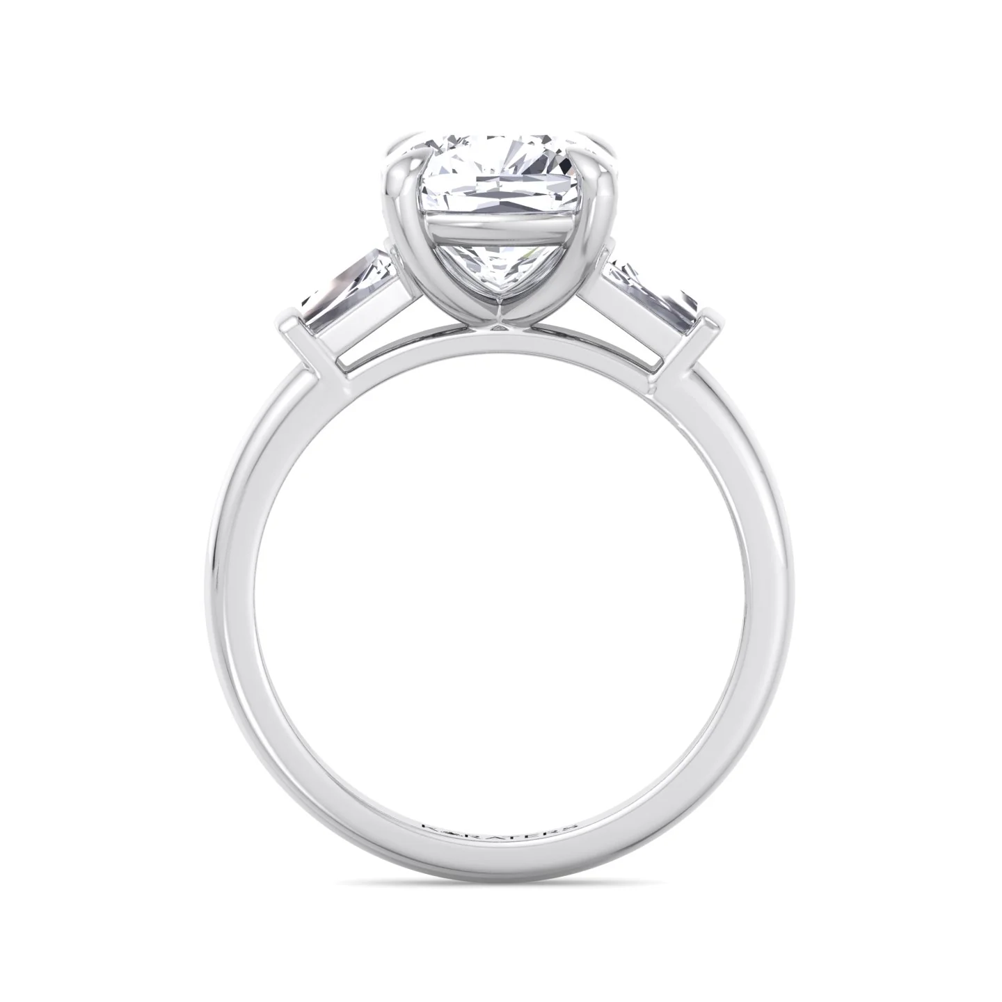 Cushion Cut Solitaire Lab Diamond Engagement Ring with Tapered Baguette SideStones - Image 5