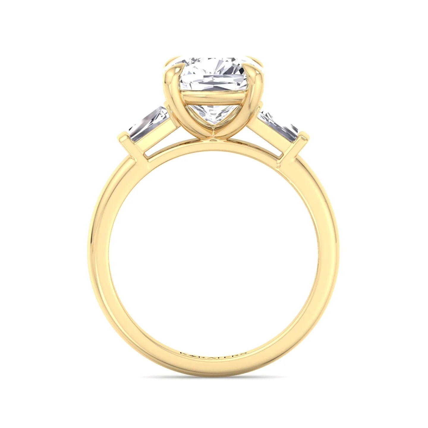 Cushion Cut Solitaire Lab Diamond Engagement Ring with Tapered Baguette SideStones - Image 8