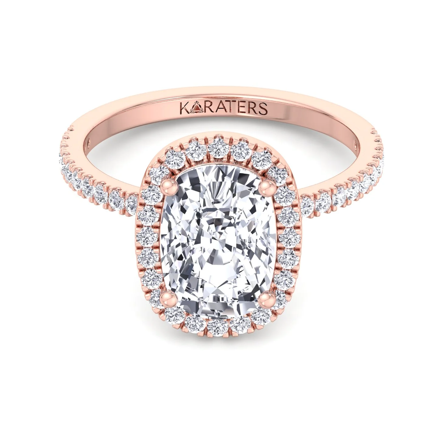 Elongated Cushion Cut Halo Lab Grown Diamond Engagement Ring with Side Stones - Image 10