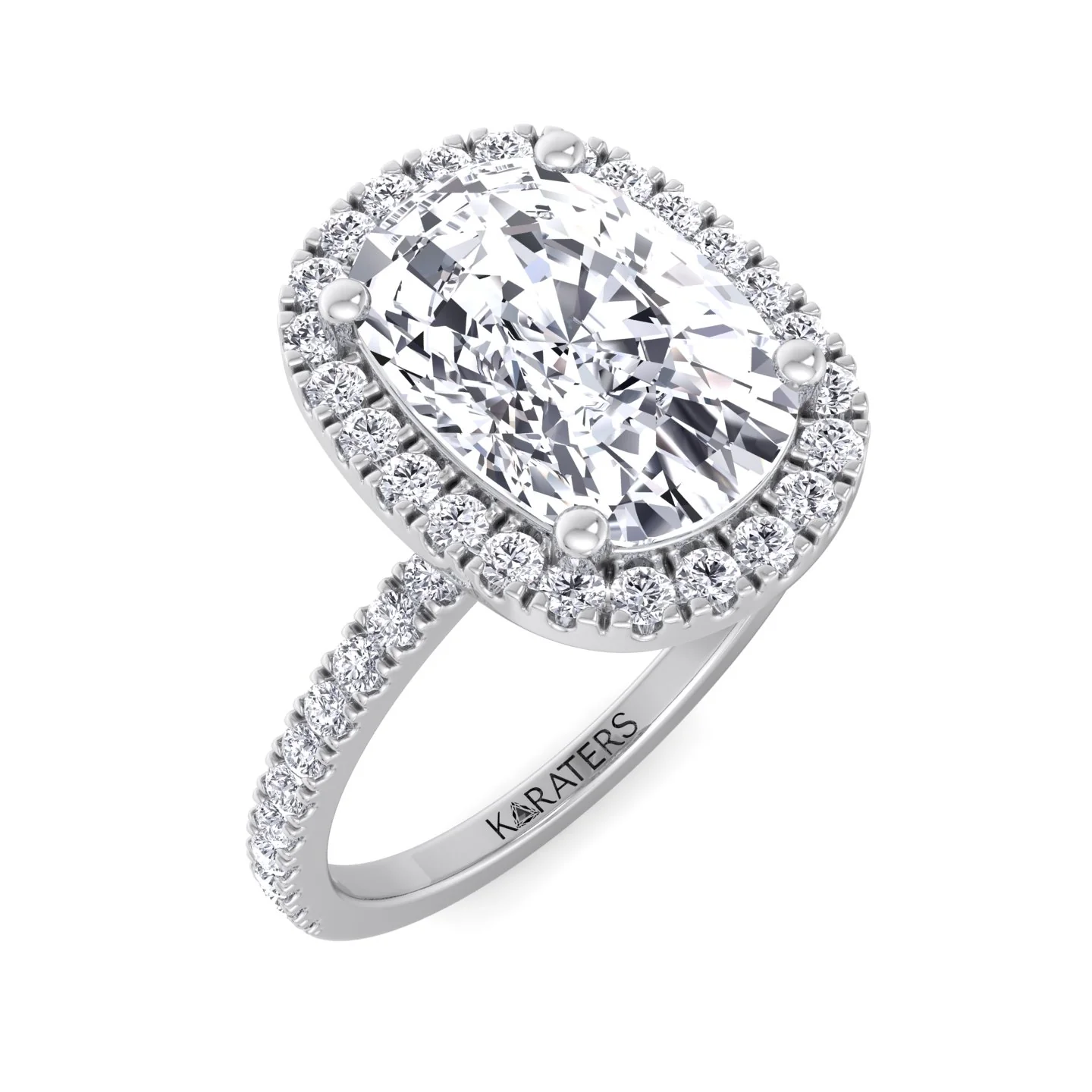 Elongated Cushion Cut Halo Lab Grown Diamond Engagement Ring with Side Stones - Image 3