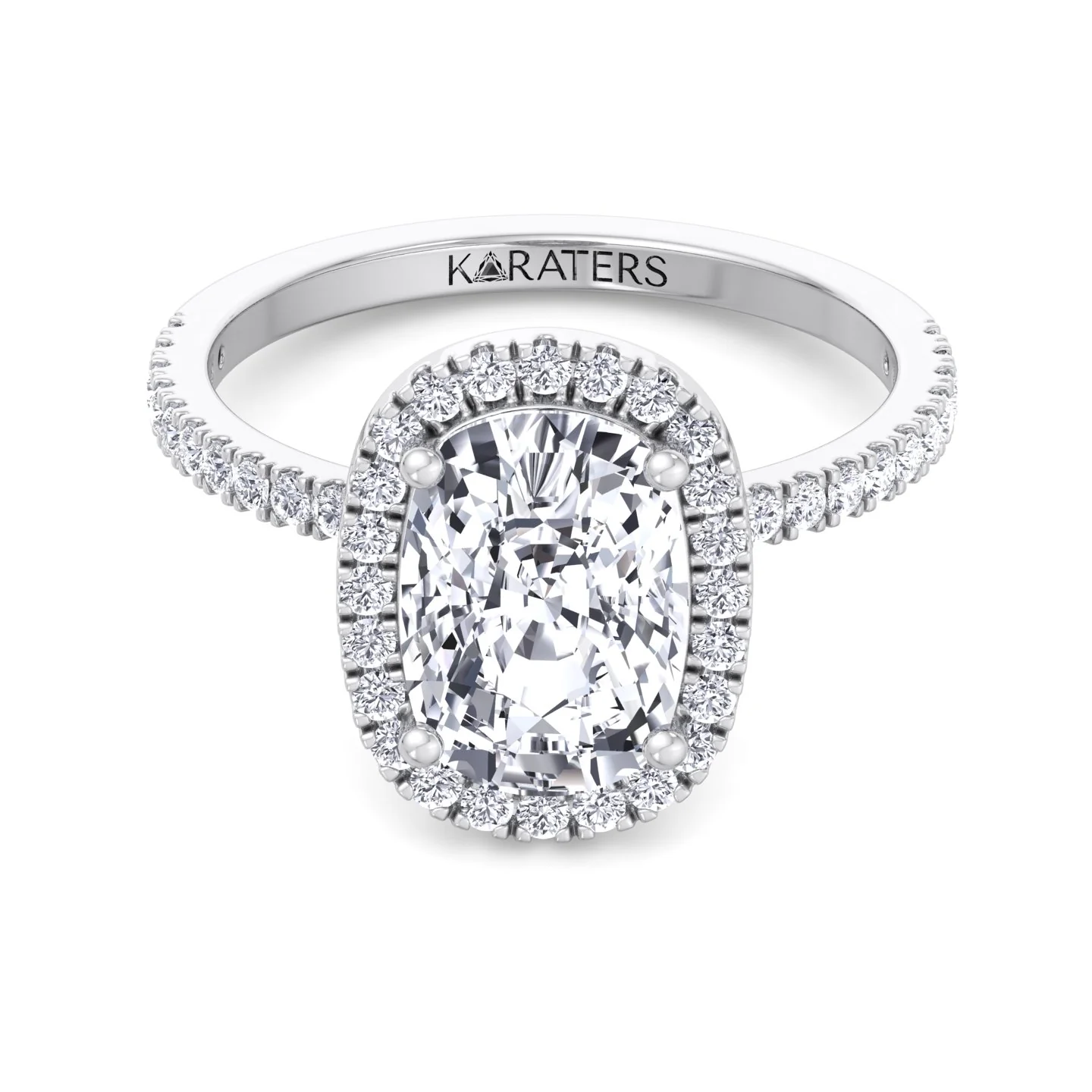Elongated Cushion Cut Halo Lab Grown Diamond Engagement Ring with Side Stones - Image 4