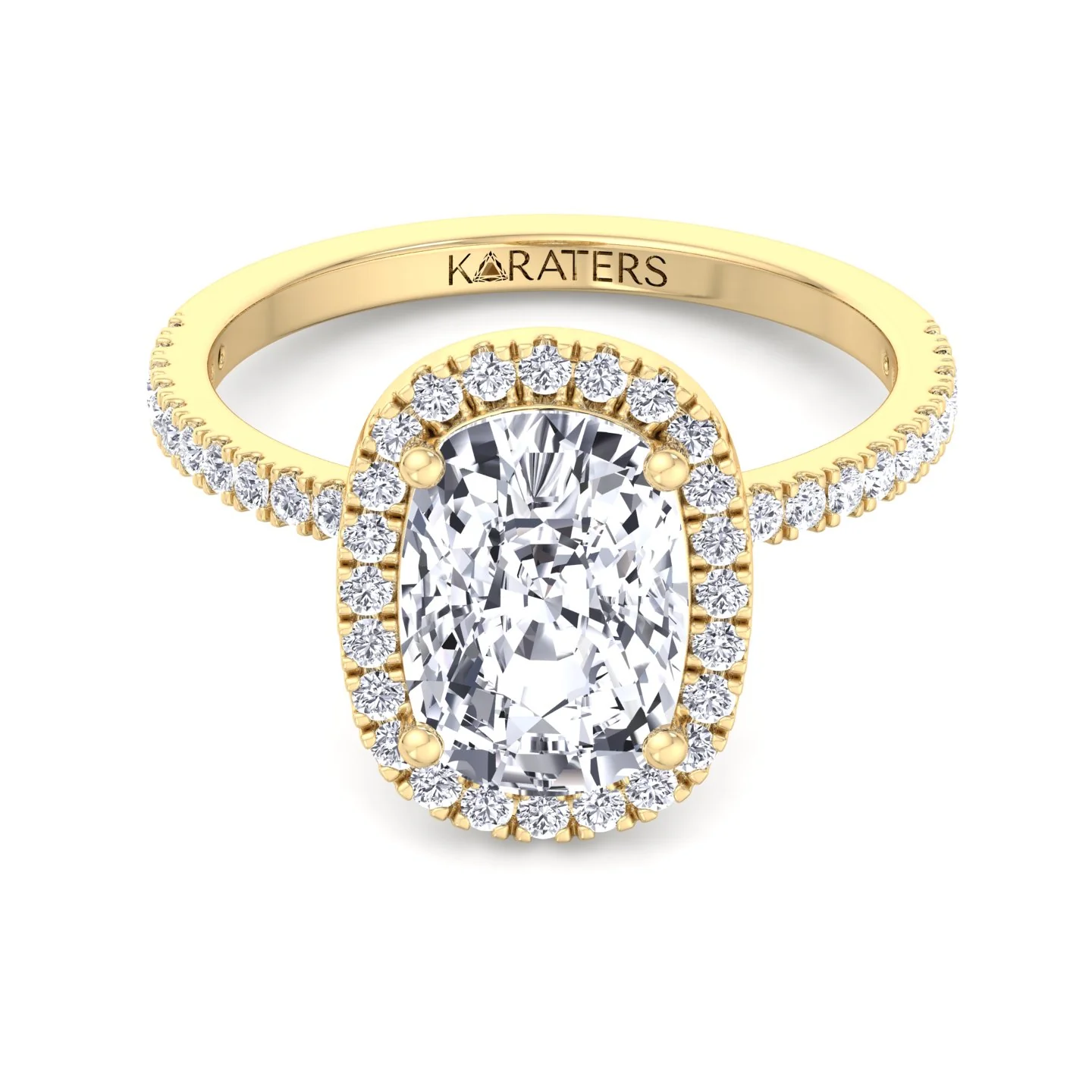 Elongated Cushion Cut Halo Lab Grown Diamond Engagement Ring with Side Stones - Image 7